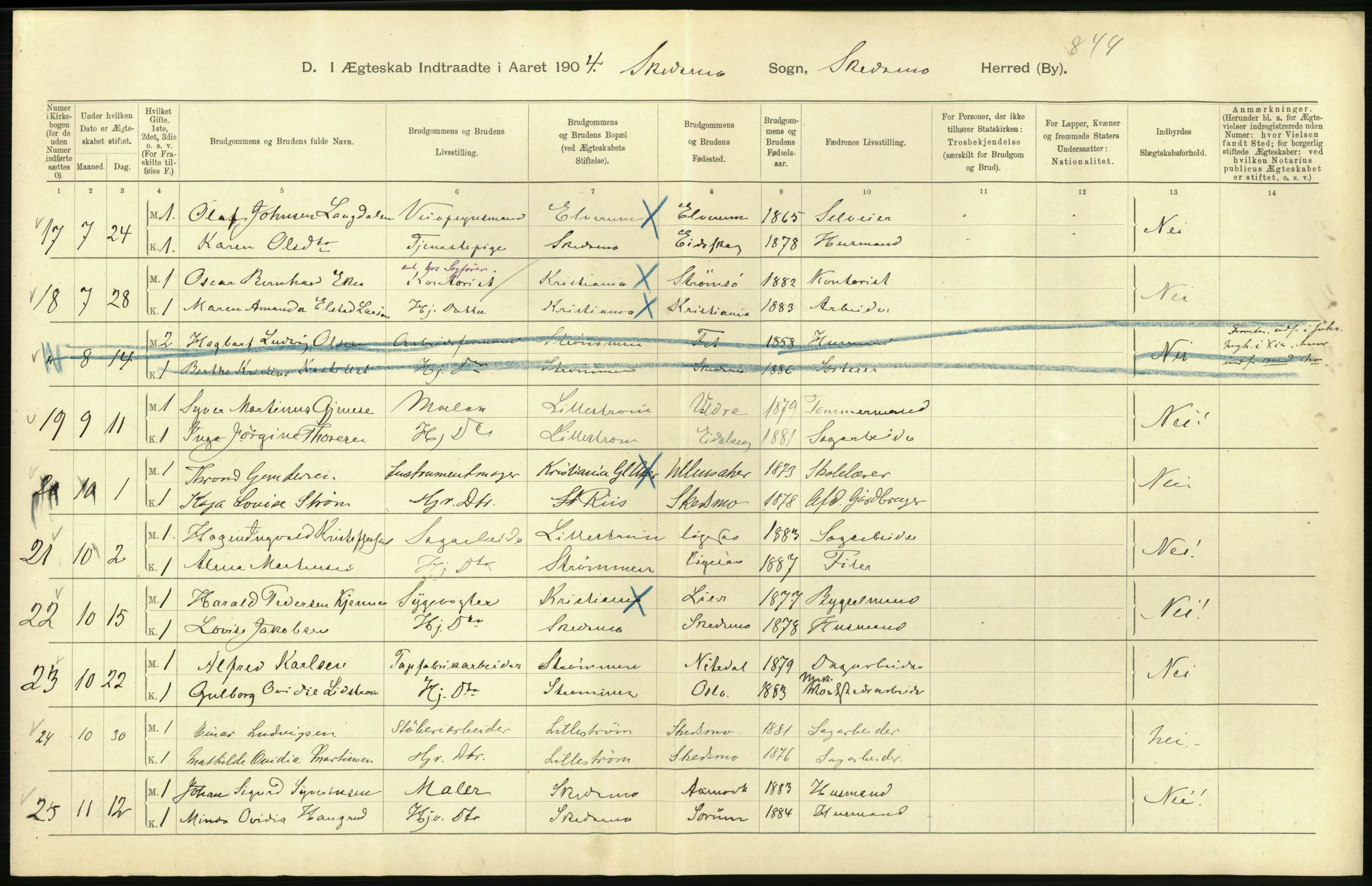 Statistisk sentralbyrå, Sosiodemografiske emner, Befolkning, AV/RA-S-2228/D/Df/Dfa/Dfab/L0002: Akershus amt: Fødte, gifte, døde, 1904, p. 486