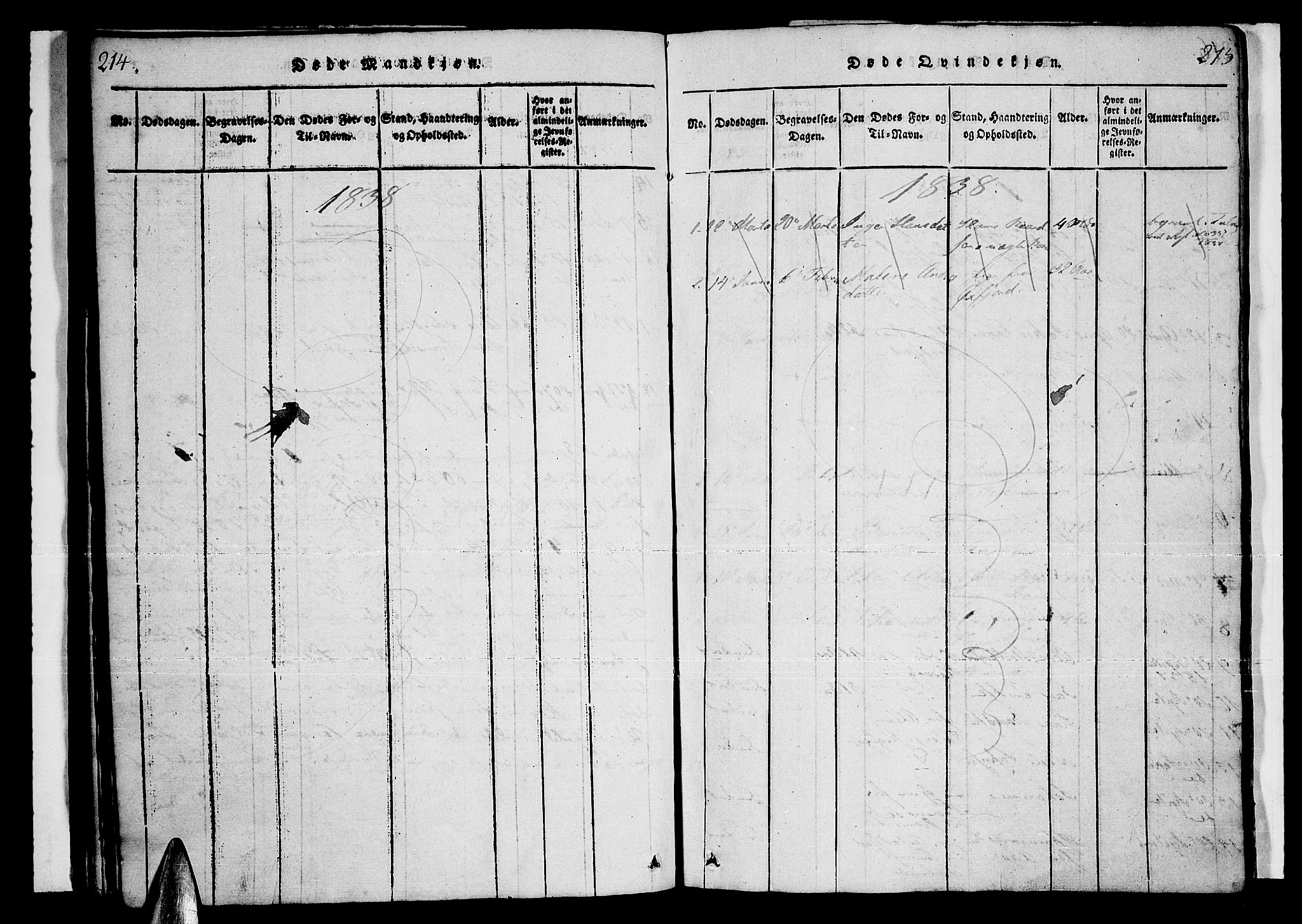 Loppa sokneprestkontor, SATØ/S-1339/H/Ha/L0003kirke: Parish register (official) no. 3, 1820-1848, p. 214-215