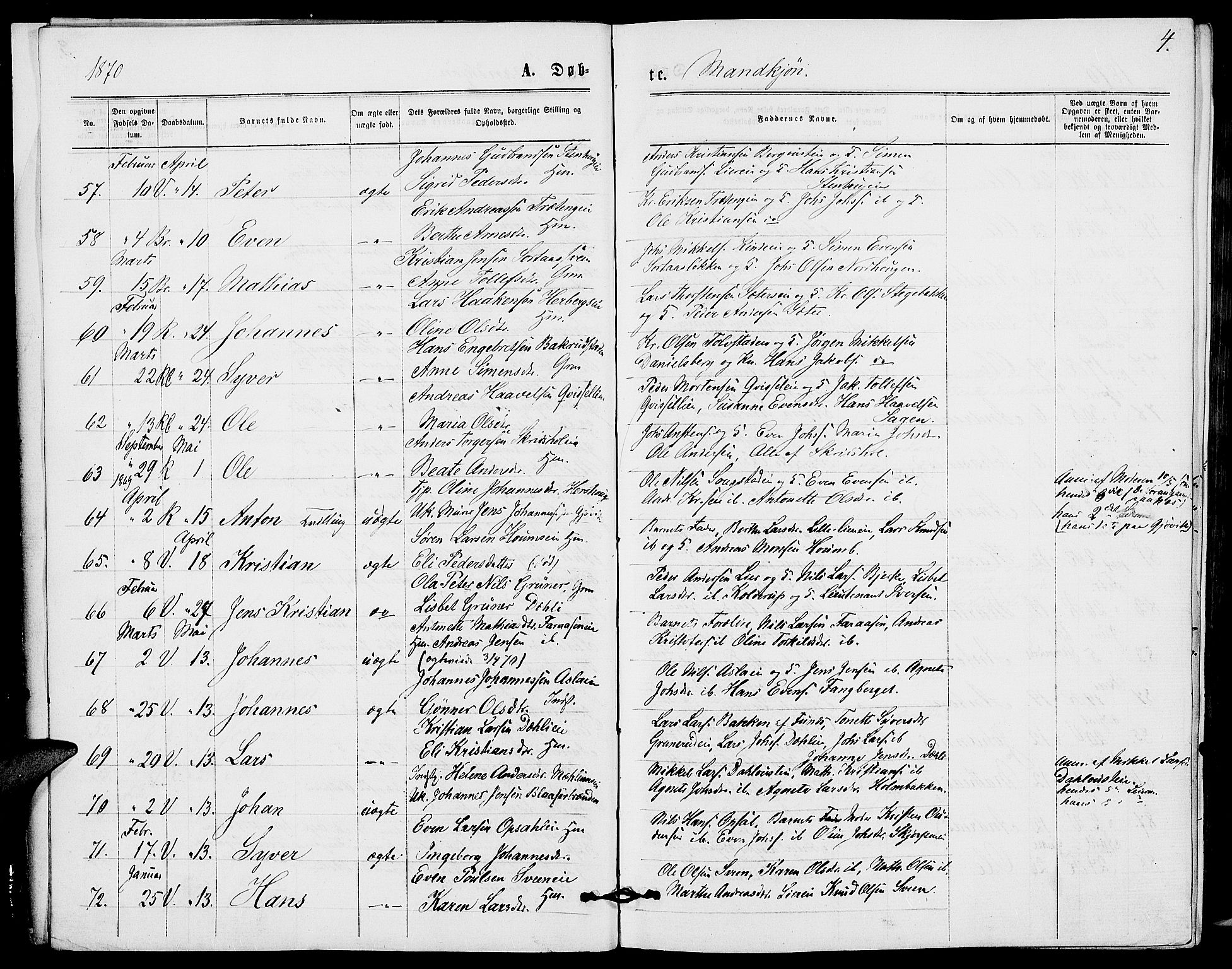 Ringsaker prestekontor, AV/SAH-PREST-014/L/La/L0008: Parish register (copy) no. 8, 1870-1878, p. 4