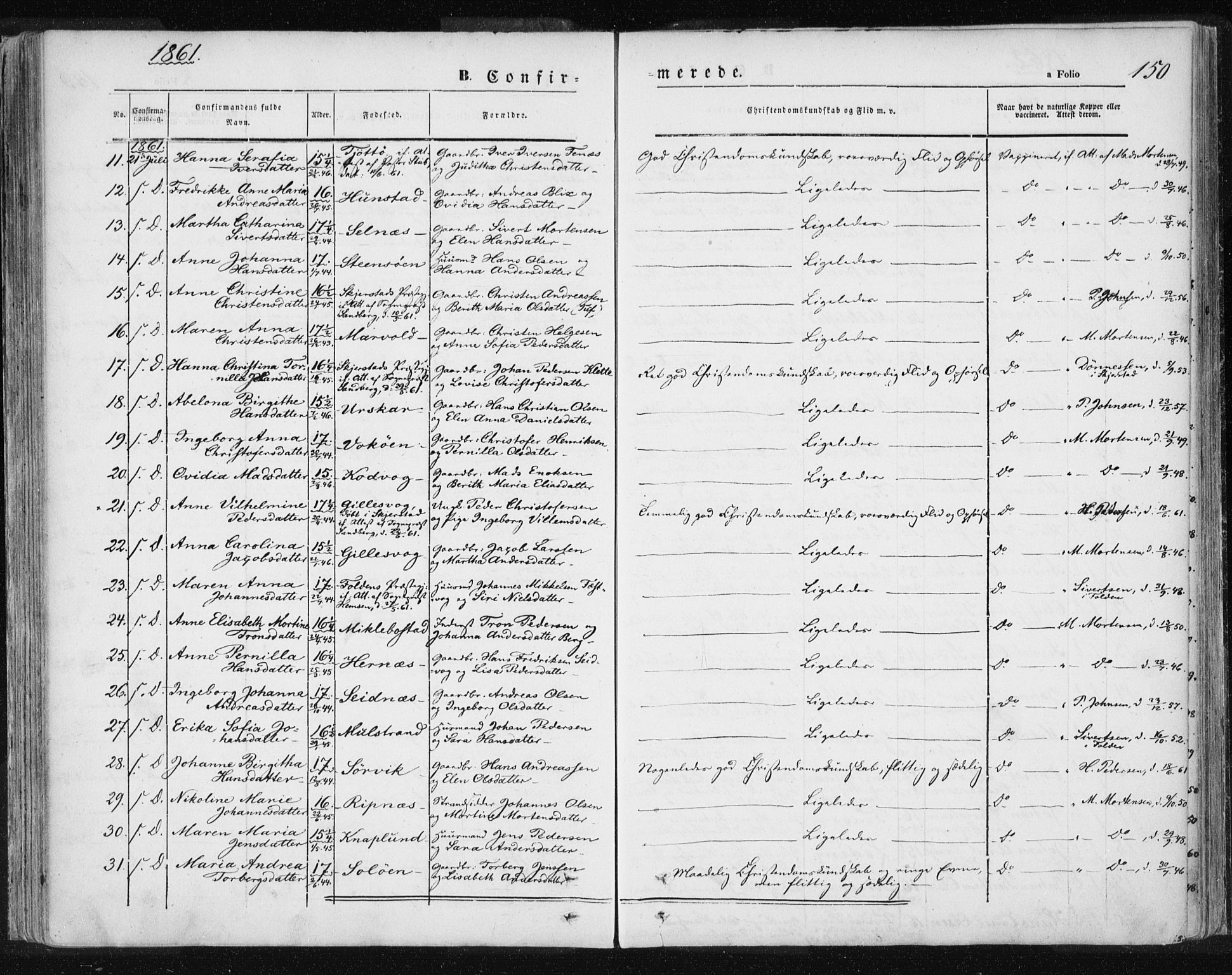 Ministerialprotokoller, klokkerbøker og fødselsregistre - Nordland, AV/SAT-A-1459/801/L0007: Parish register (official) no. 801A07, 1845-1863, p. 150