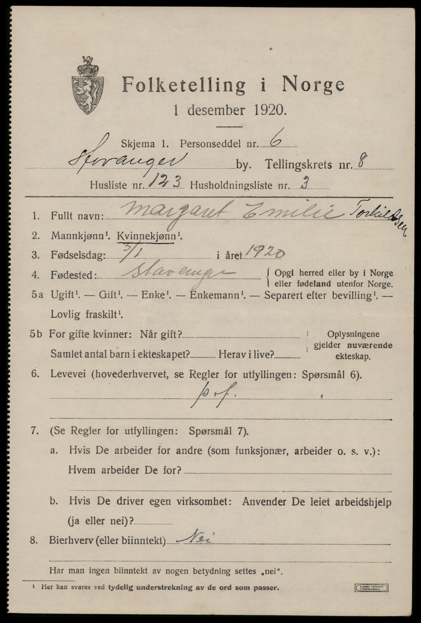 SAST, 1920 census for Stavanger, 1920, p. 49650