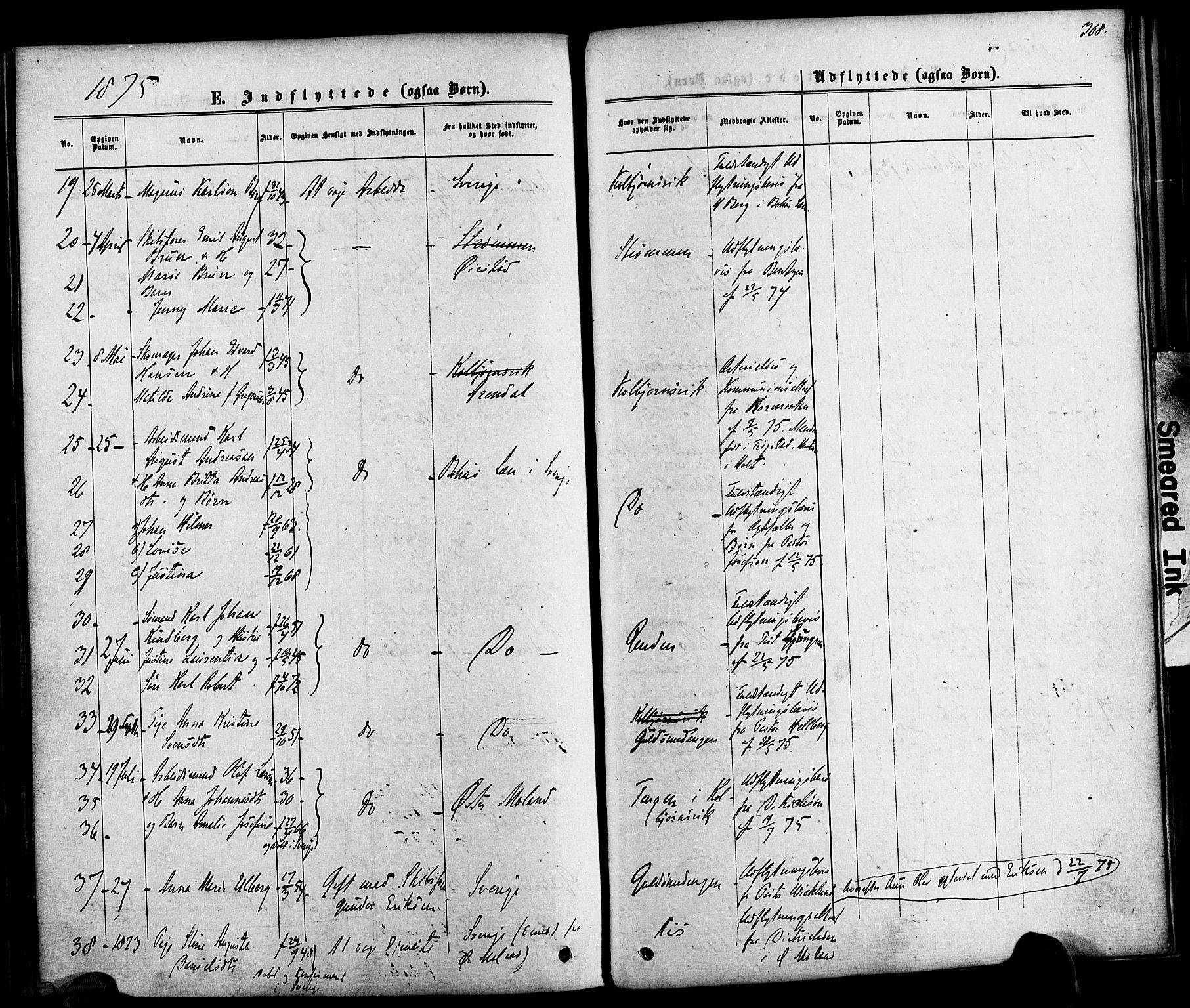 Hisøy sokneprestkontor, SAK/1111-0020/F/Fa/L0002: Parish register (official) no. A 2, 1872-1880, p. 308