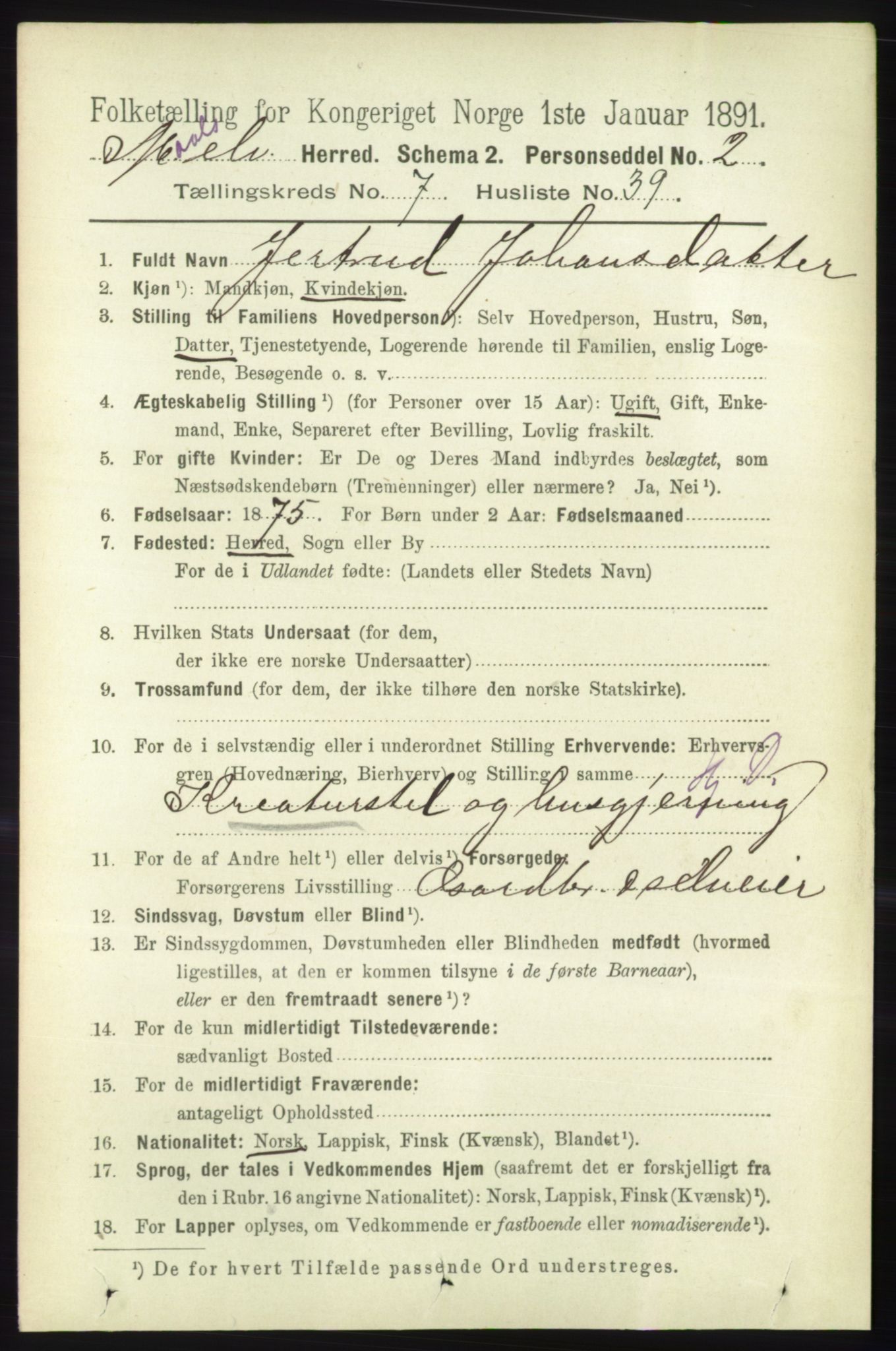 RA, 1891 census for 1924 Målselv, 1891, p. 2494