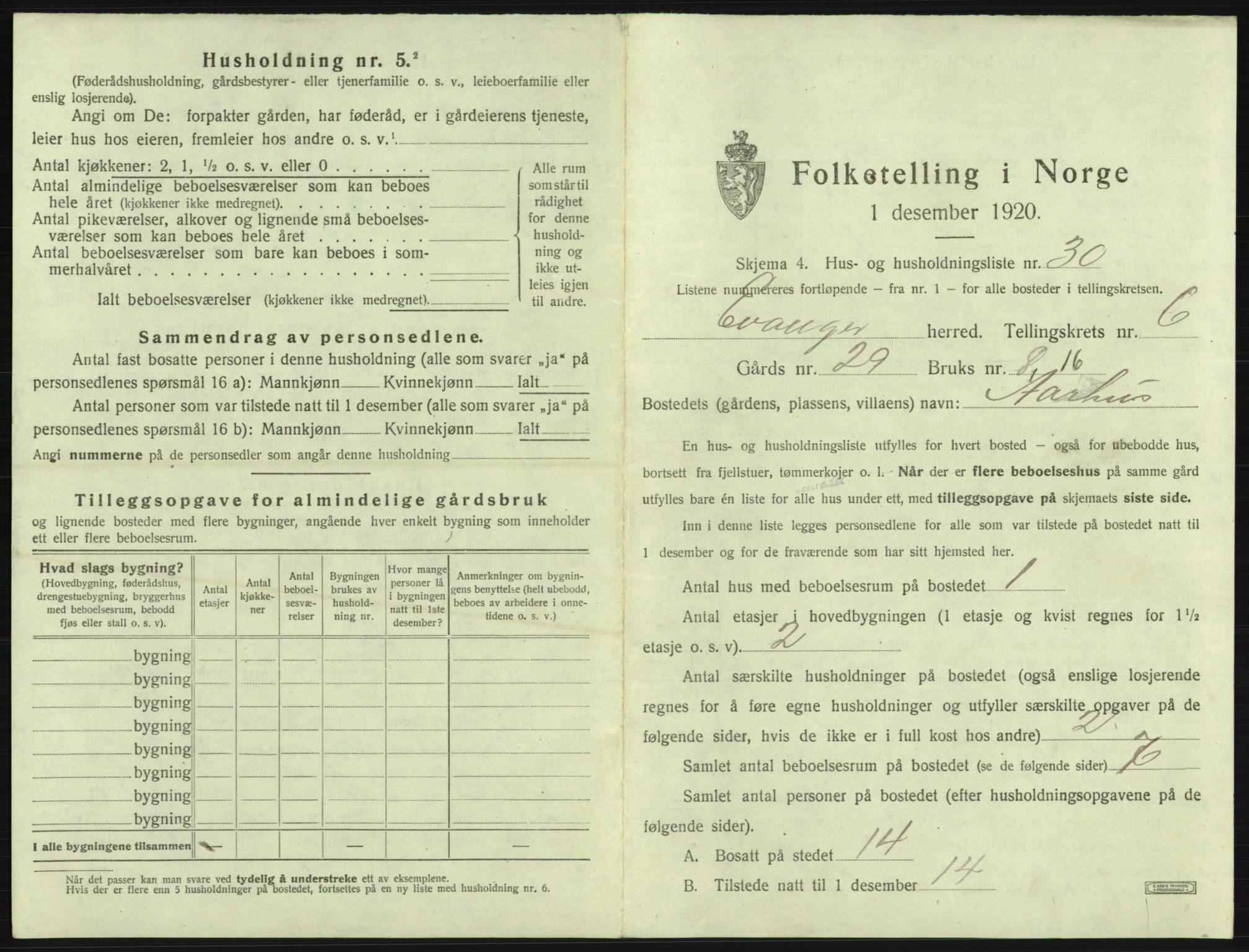 SAB, 1920 census for Evanger, 1920, p. 337