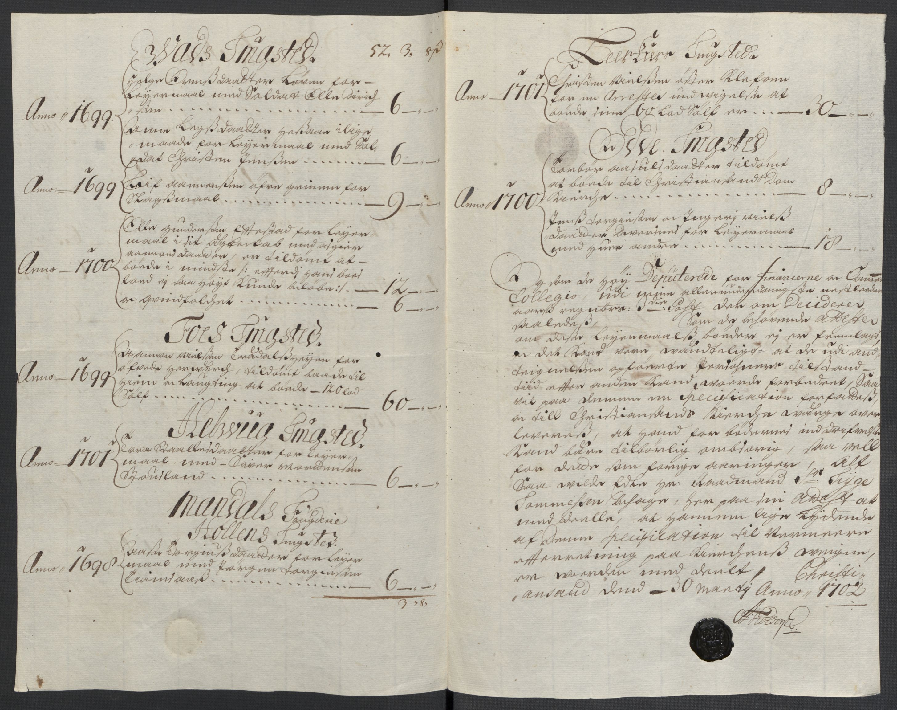 Rentekammeret inntil 1814, Reviderte regnskaper, Fogderegnskap, RA/EA-4092/R43/L2549: Fogderegnskap Lista og Mandal, 1701-1702, p. 60