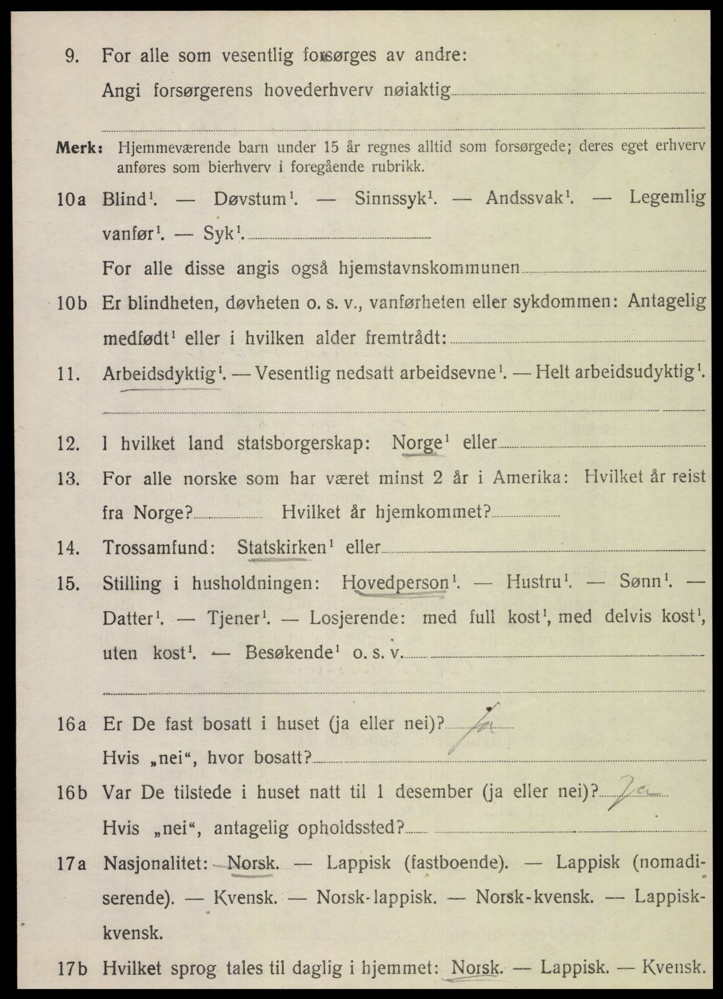 SAT, 1920 census for Velfjord, 1920, p. 1904