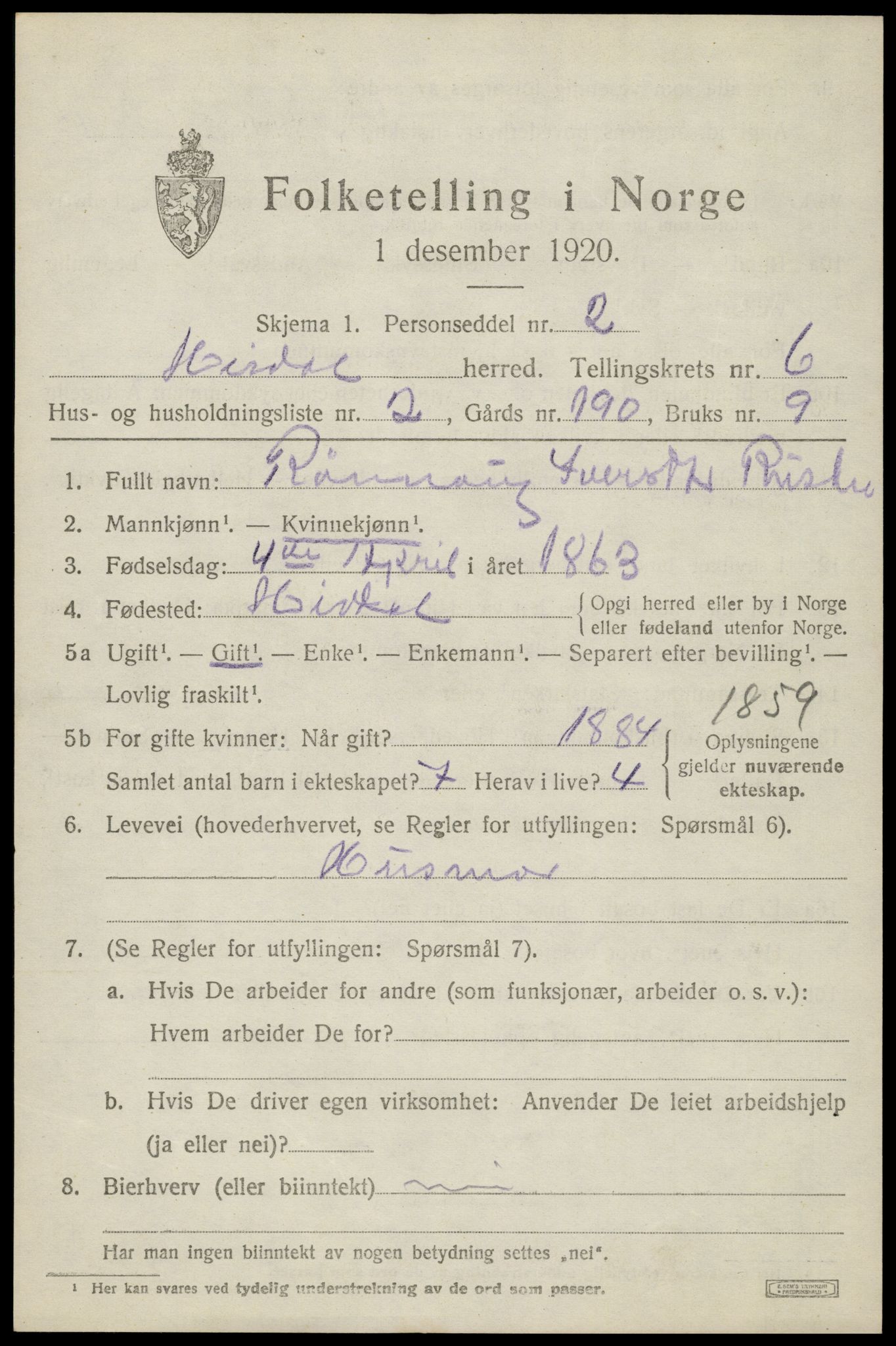 SAH, 1920 census for Heidal, 1920, p. 2796