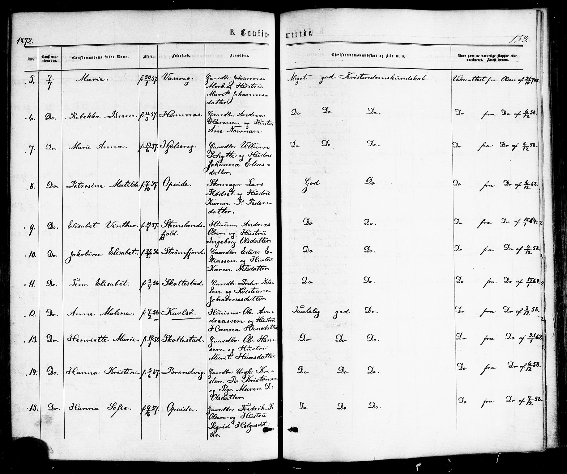 Ministerialprotokoller, klokkerbøker og fødselsregistre - Nordland, AV/SAT-A-1459/859/L0845: Parish register (official) no. 859A05, 1863-1877, p. 153