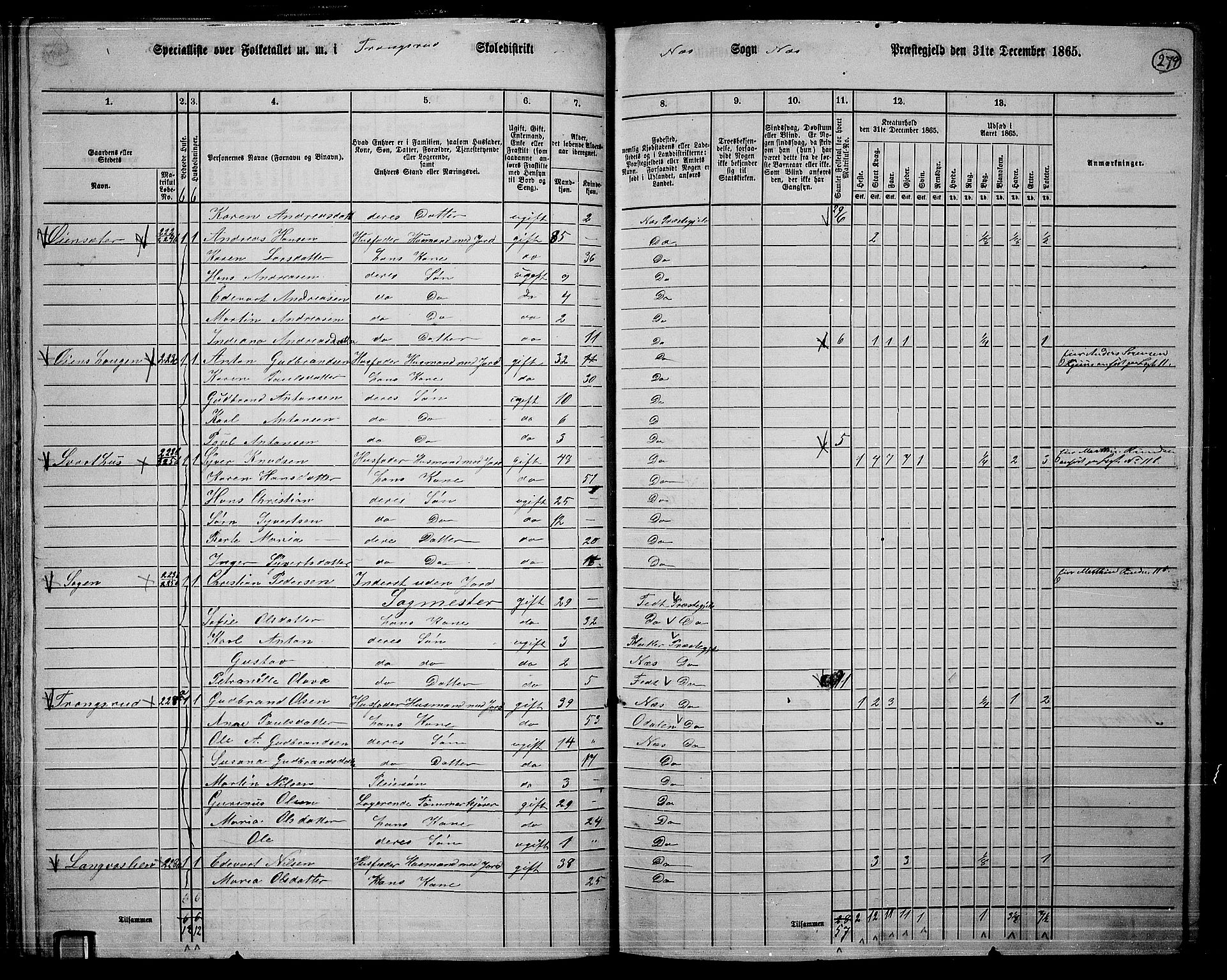RA, 1865 census for Nes, 1865, p. 259