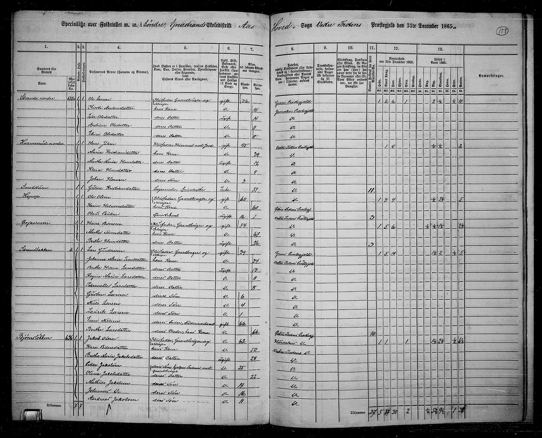 RA, 1865 census for Vestre Toten, 1865, p. 141