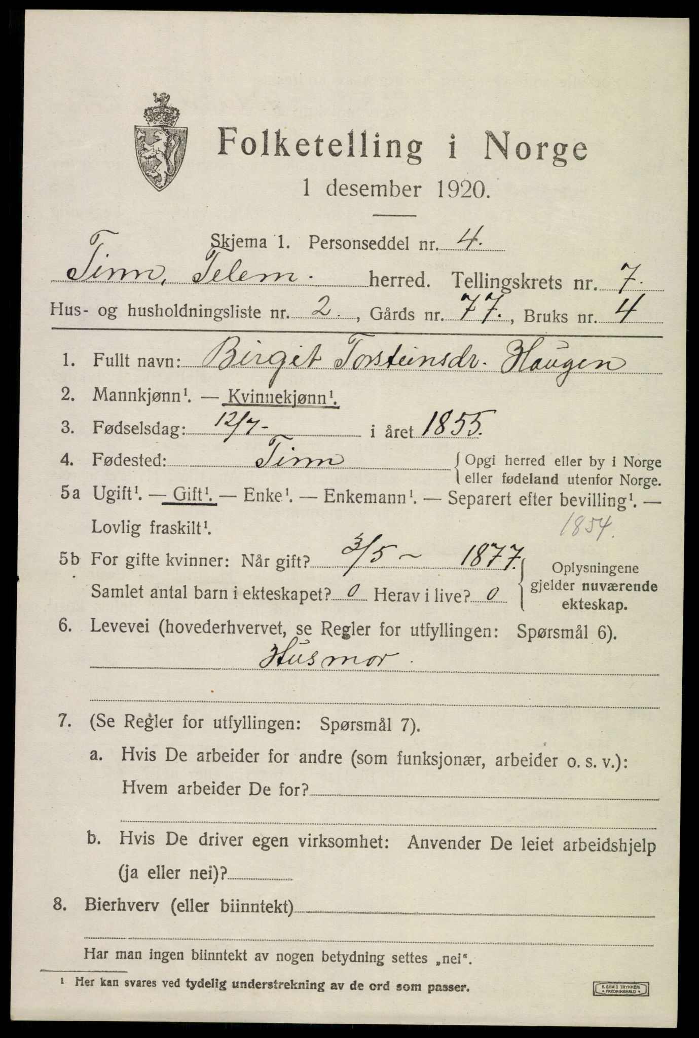 SAKO, 1920 census for Tinn, 1920, p. 4872