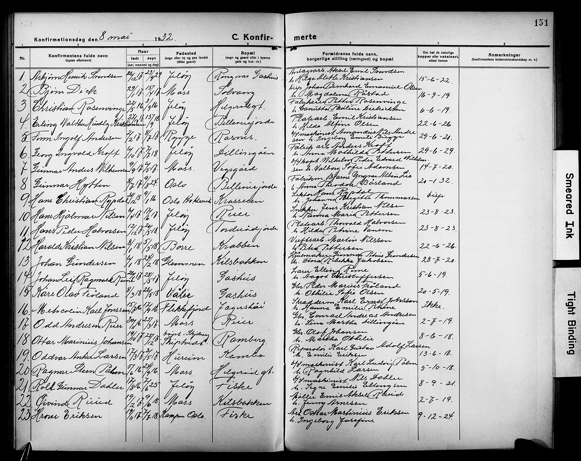 Moss prestekontor Kirkebøker, AV/SAO-A-2003/G/Gb/L0004: Parish register (copy) no. II 4, 1920-1932, p. 151