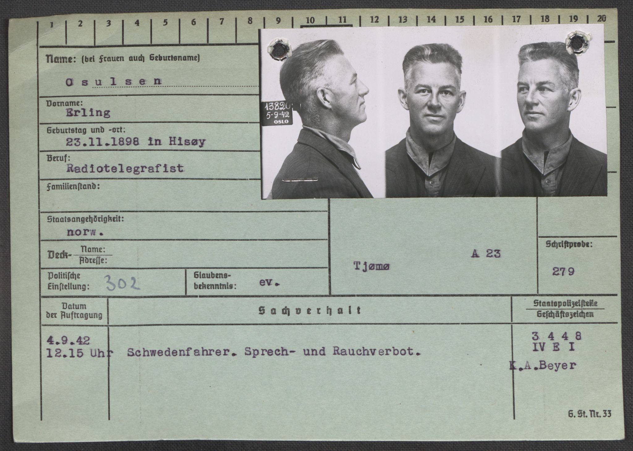 Befehlshaber der Sicherheitspolizei und des SD, RA/RAFA-5969/E/Ea/Eaa/L0008: Register over norske fanger i Møllergata 19: Oelze-Ru, 1940-1945, p. 498