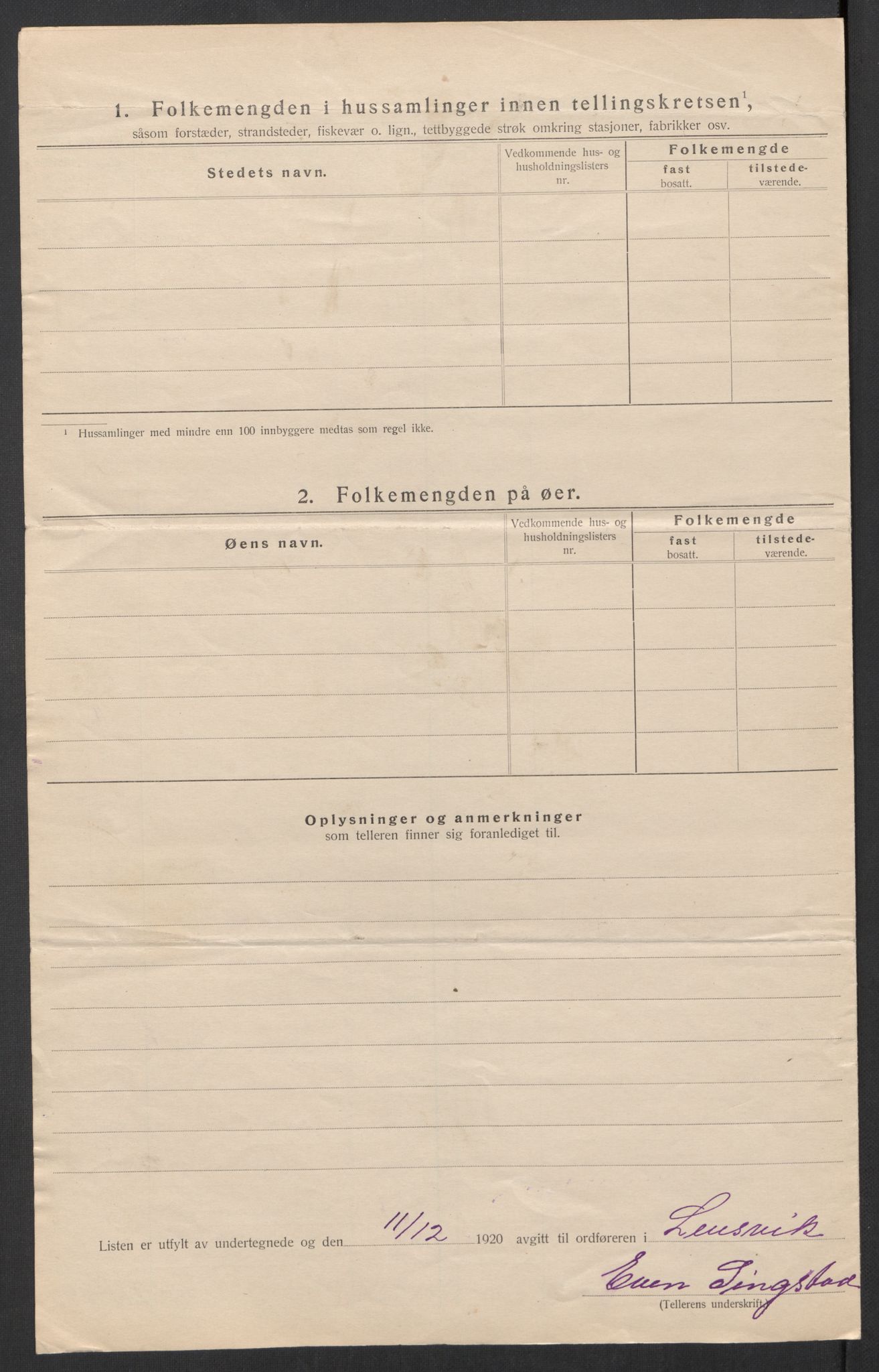 SAT, 1920 census for Lensvik, 1920, p. 11