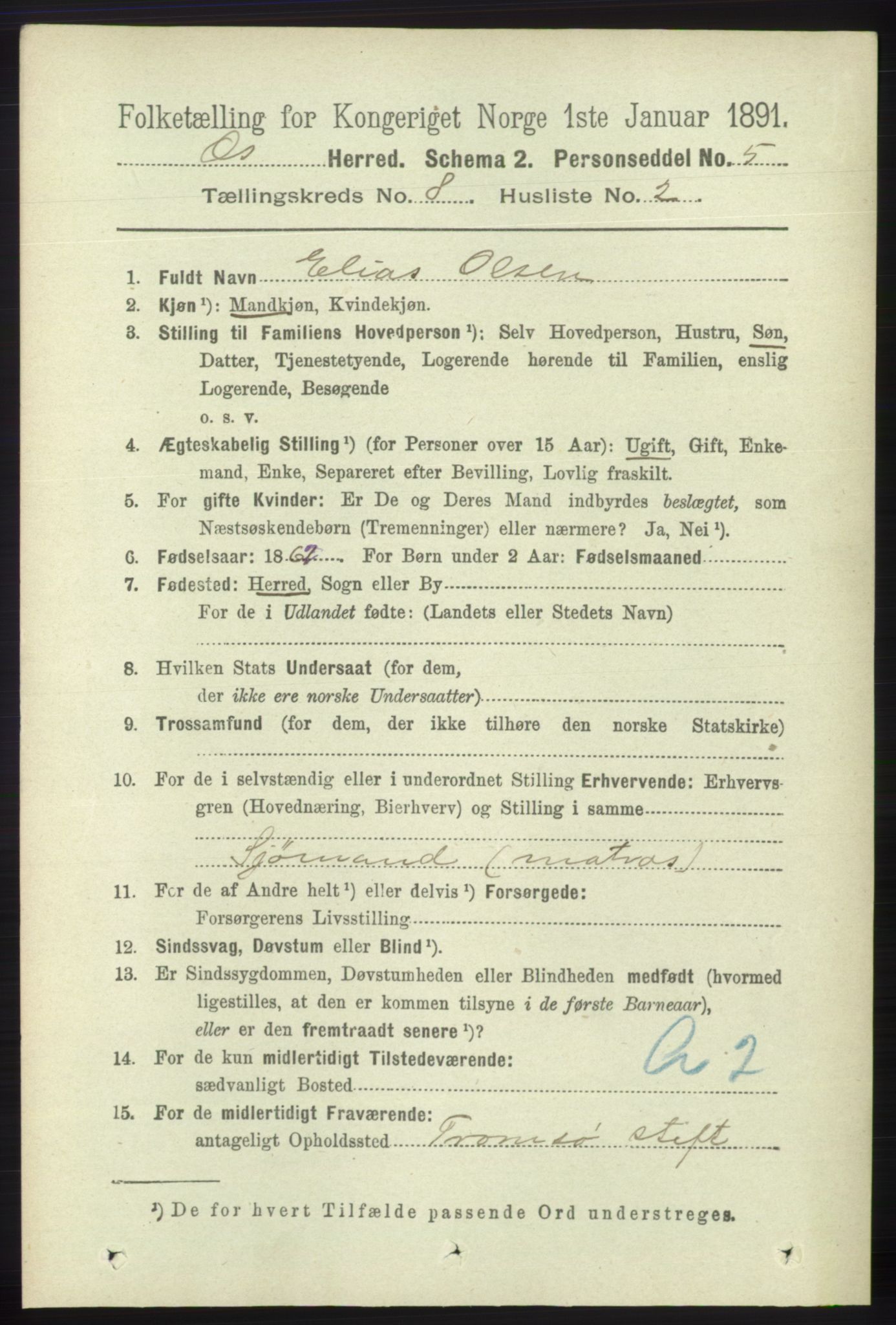 RA, 1891 census for 1243 Os, 1891, p. 1845