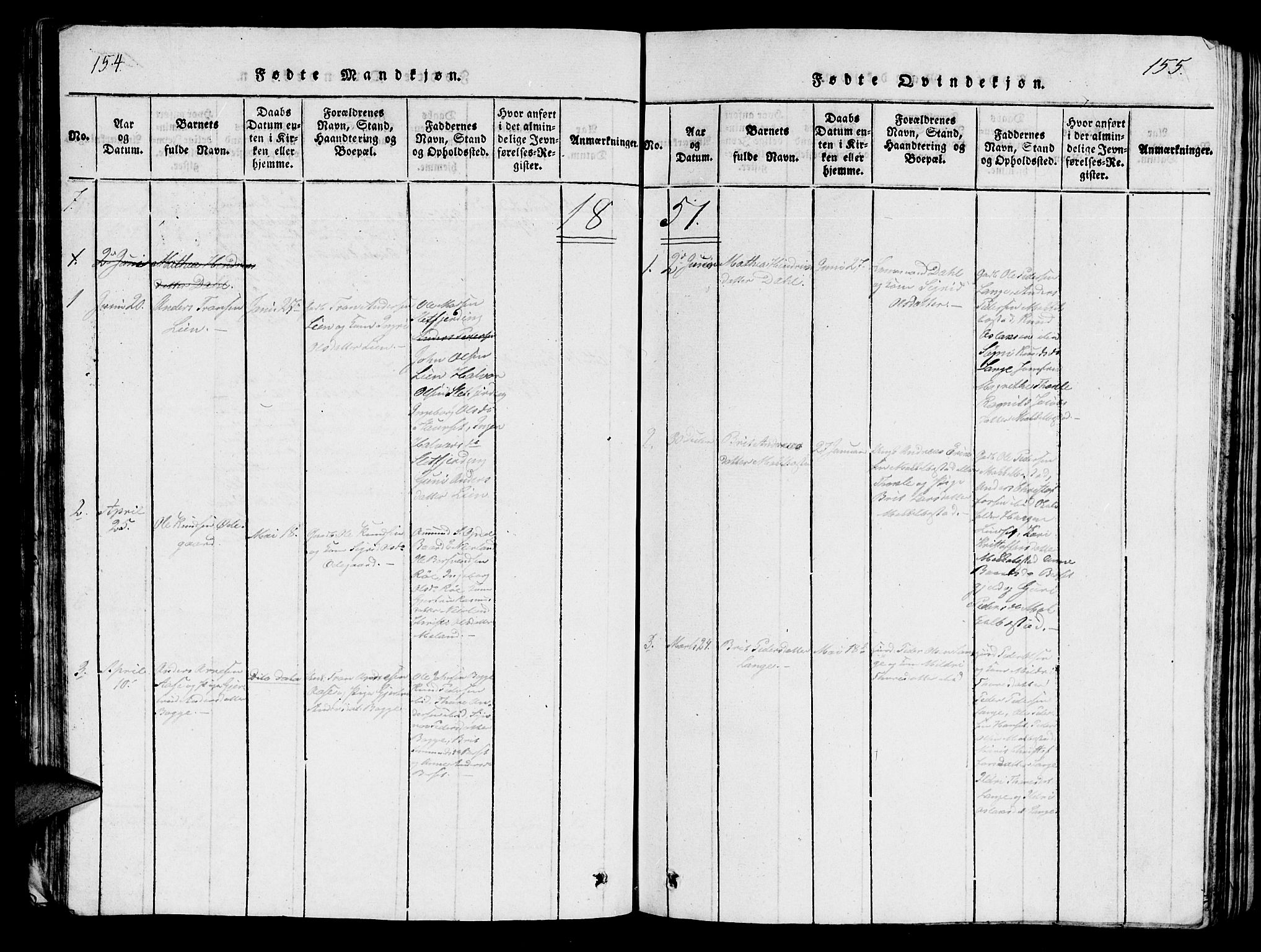 Ministerialprotokoller, klokkerbøker og fødselsregistre - Møre og Romsdal, SAT/A-1454/554/L0644: Parish register (copy) no. 554C01, 1818-1851, p. 154-155