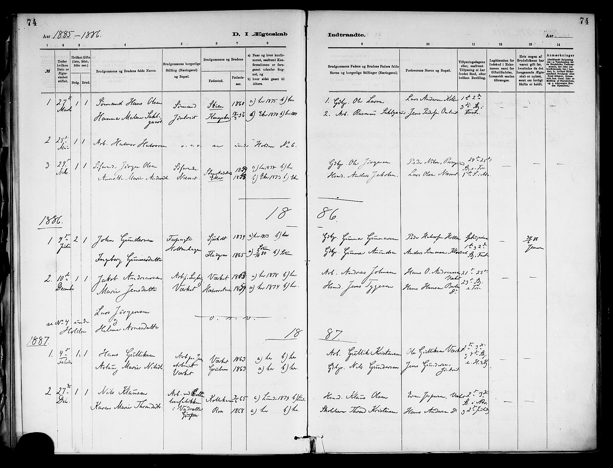 Holla kirkebøker, SAKO/A-272/F/Fa/L0009: Parish register (official) no. 9, 1881-1897, p. 74
