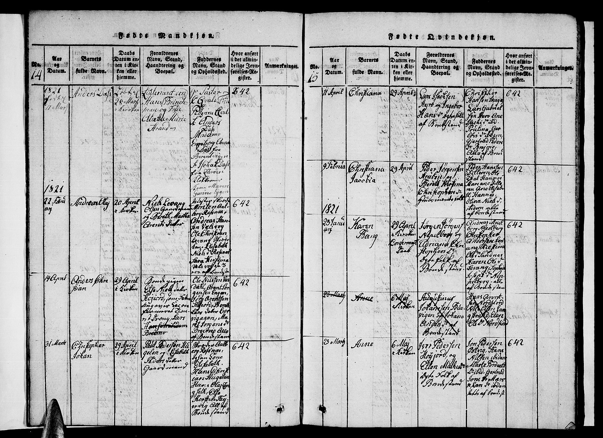 Ministerialprotokoller, klokkerbøker og fødselsregistre - Nordland, AV/SAT-A-1459/838/L0554: Parish register (copy) no. 838C01, 1820-1828, p. 14-15