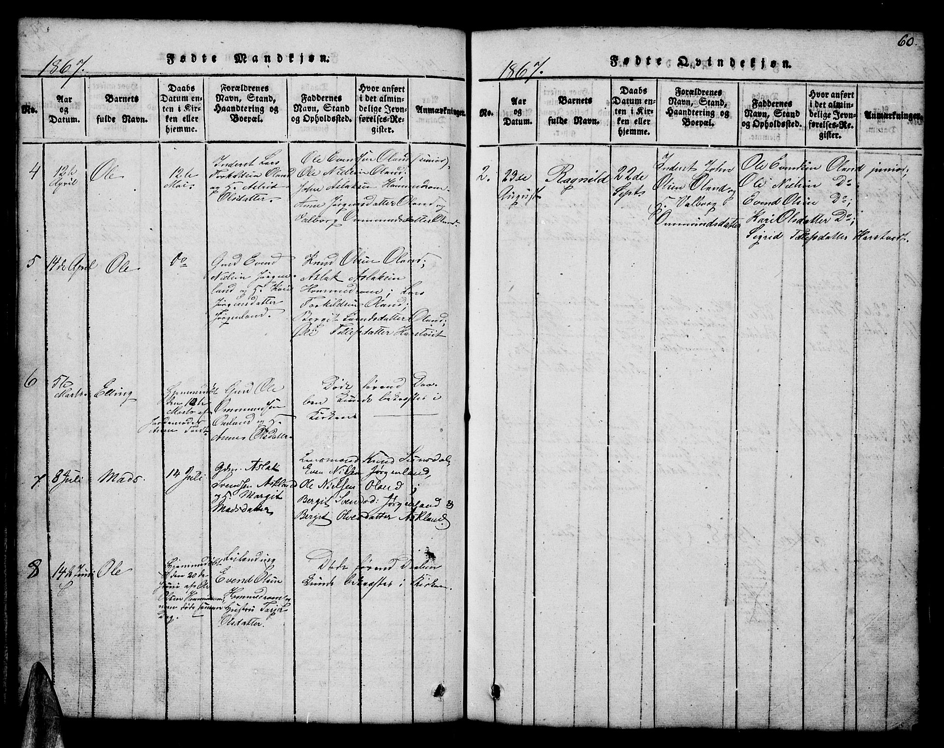 Åmli sokneprestkontor, AV/SAK-1111-0050/F/Fb/Fba/L0001: Parish register (copy) no. B 1, 1816-1890, p. 60