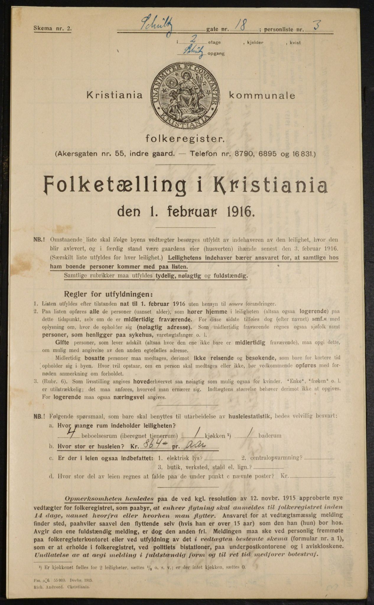 OBA, Municipal Census 1916 for Kristiania, 1916, p. 92955