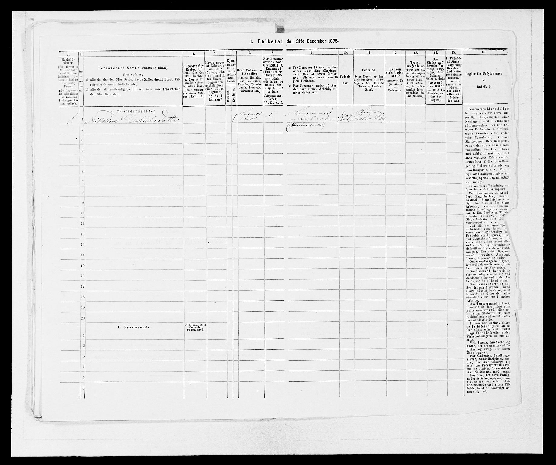 SAB, 1875 census for 1254P Hamre, 1875, p. 304