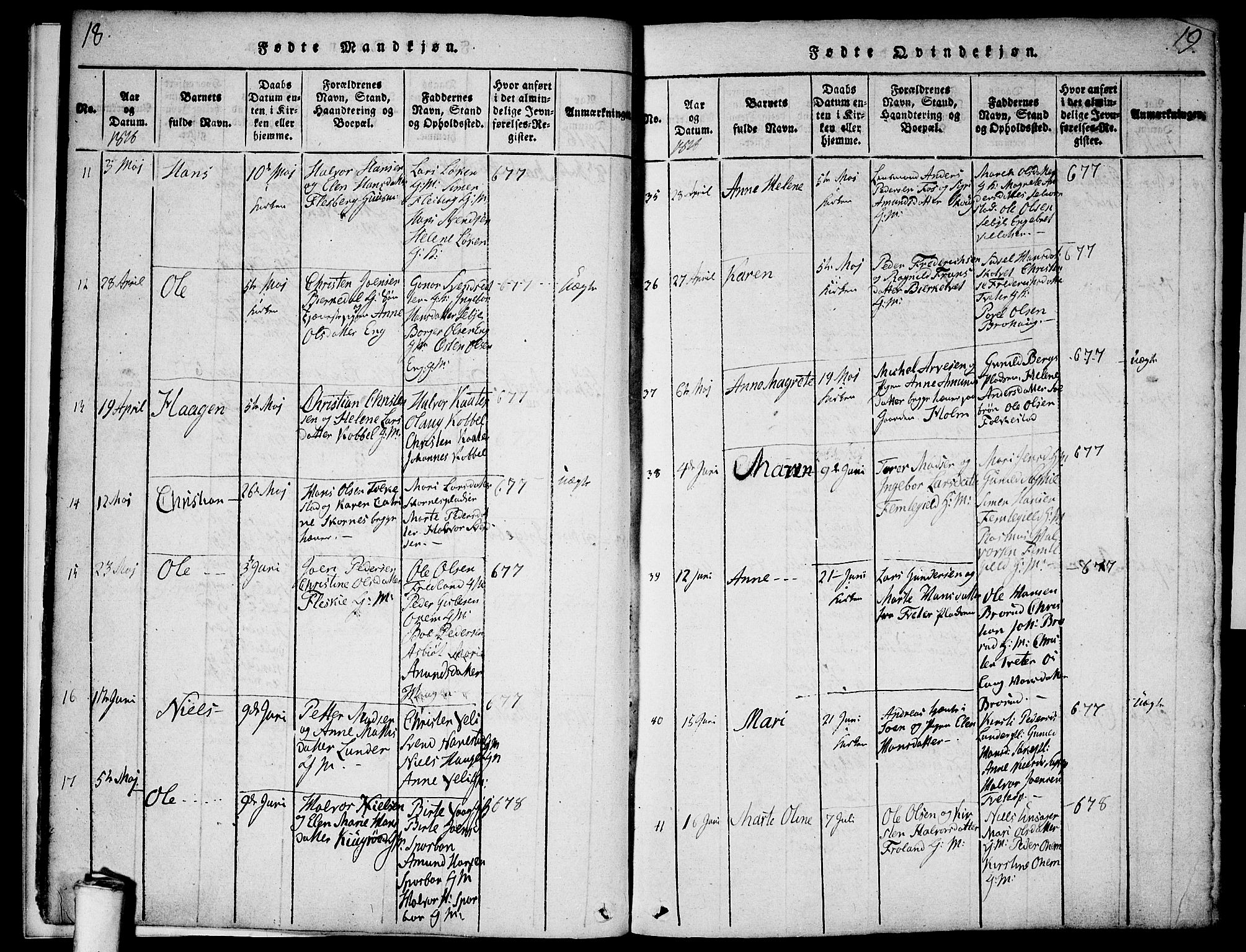 Våler prestekontor Kirkebøker, AV/SAO-A-11083/F/Fa/L0005: Parish register (official) no. I 5, 1815-1839, p. 18-19