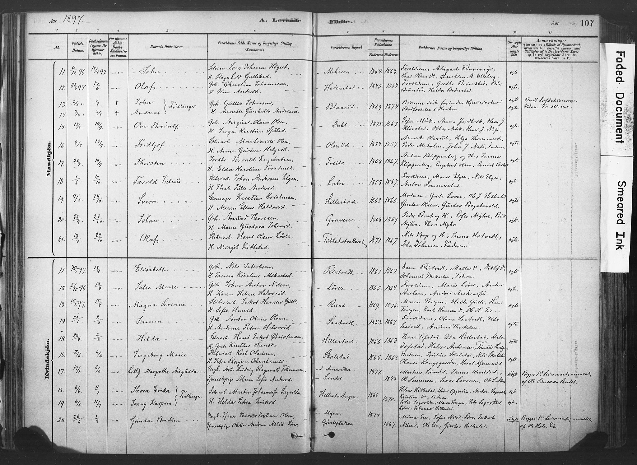 Sandsvær kirkebøker, AV/SAKO-A-244/F/Fd/L0001: Parish register (official) no. IV 1, 1878-1906, p. 107