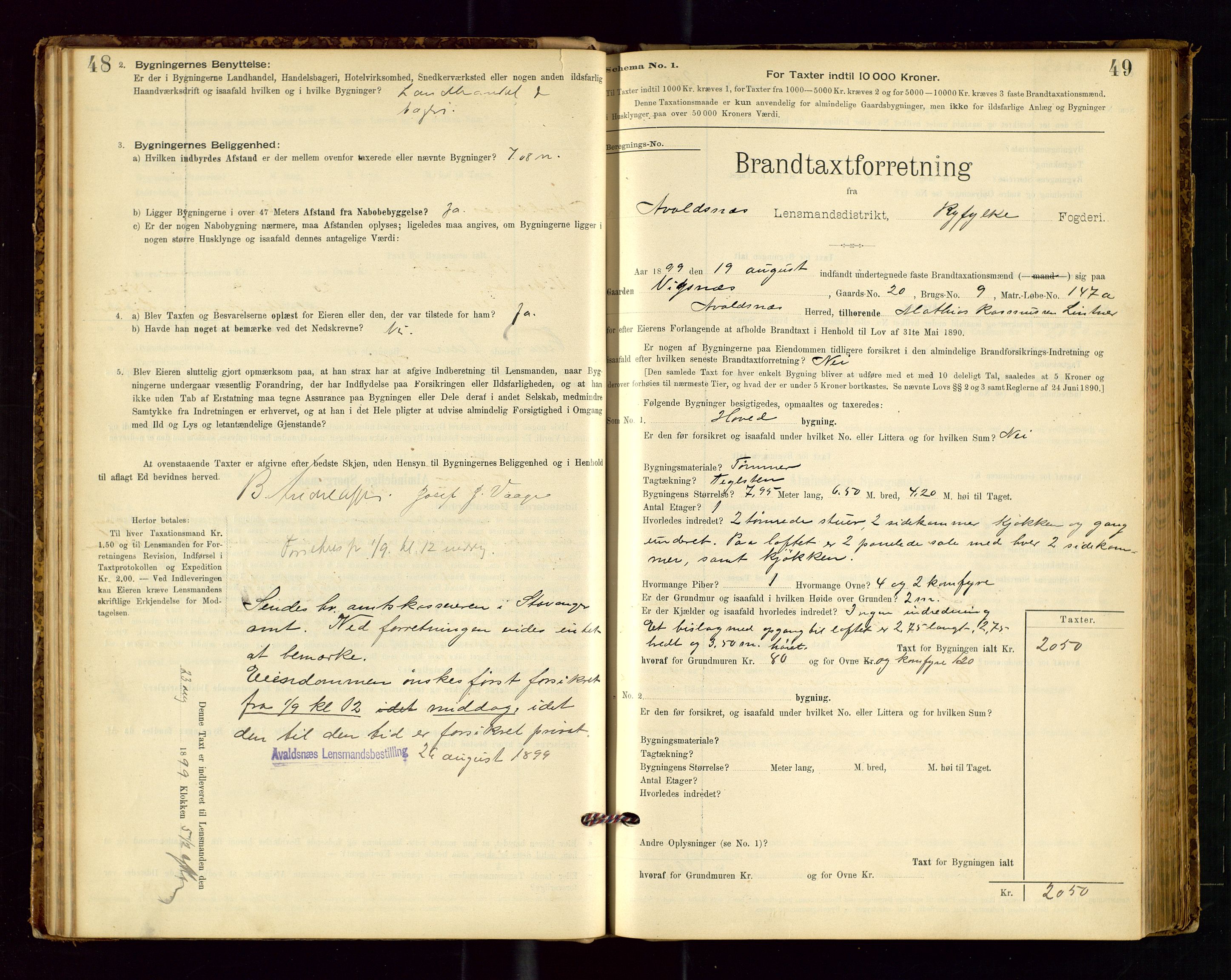 Avaldsnes lensmannskontor, AV/SAST-A-100286/Gob/L0001: "Brandtaxationsprotokol for Avaldsnes Lensmandsdistrikt Ryfylke Fogderi", 1894-1925, p. 48-49