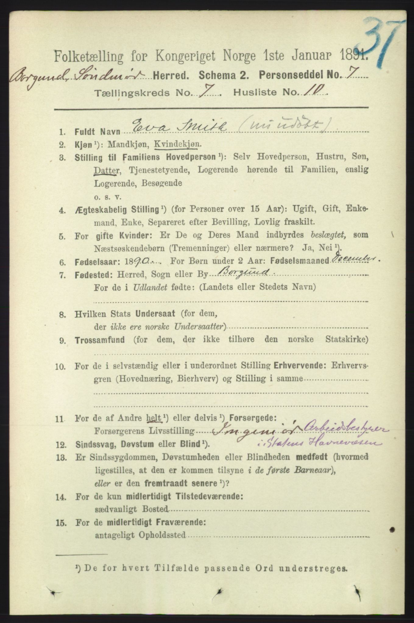 RA, 1891 census for 1531 Borgund, 1891, p. 1926