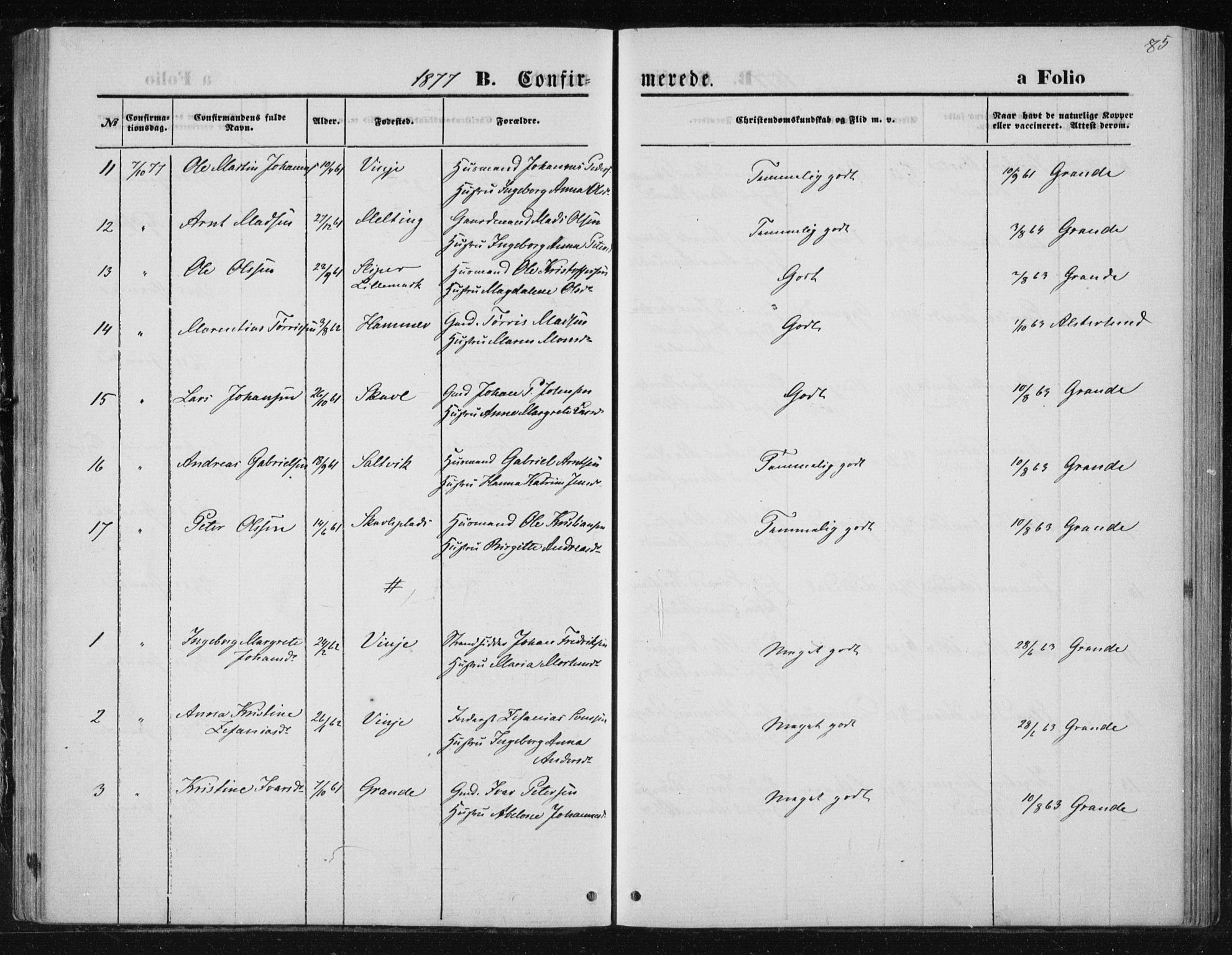 Ministerialprotokoller, klokkerbøker og fødselsregistre - Nord-Trøndelag, SAT/A-1458/733/L0324: Parish register (official) no. 733A03, 1870-1883, p. 85