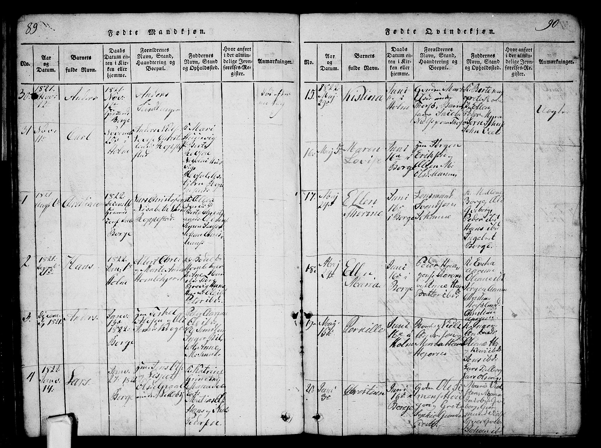 Borge prestekontor Kirkebøker, AV/SAO-A-10903/G/Ga/L0001: Parish register (copy) no.  I 1, 1815-1835, p. 89-90