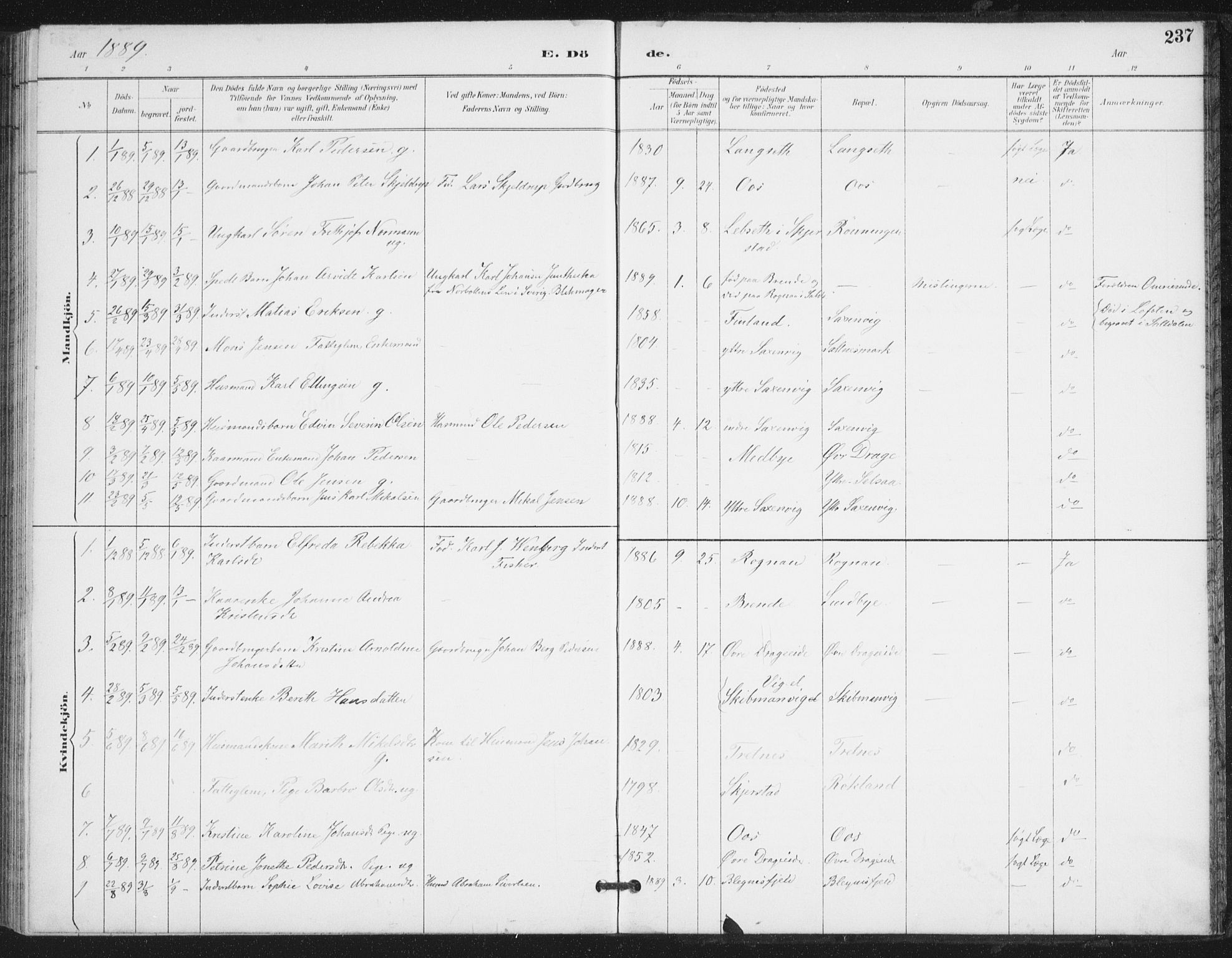 Ministerialprotokoller, klokkerbøker og fødselsregistre - Nordland, SAT/A-1459/847/L0682: Parish register (copy) no. 847C10, 1889-1907, p. 237