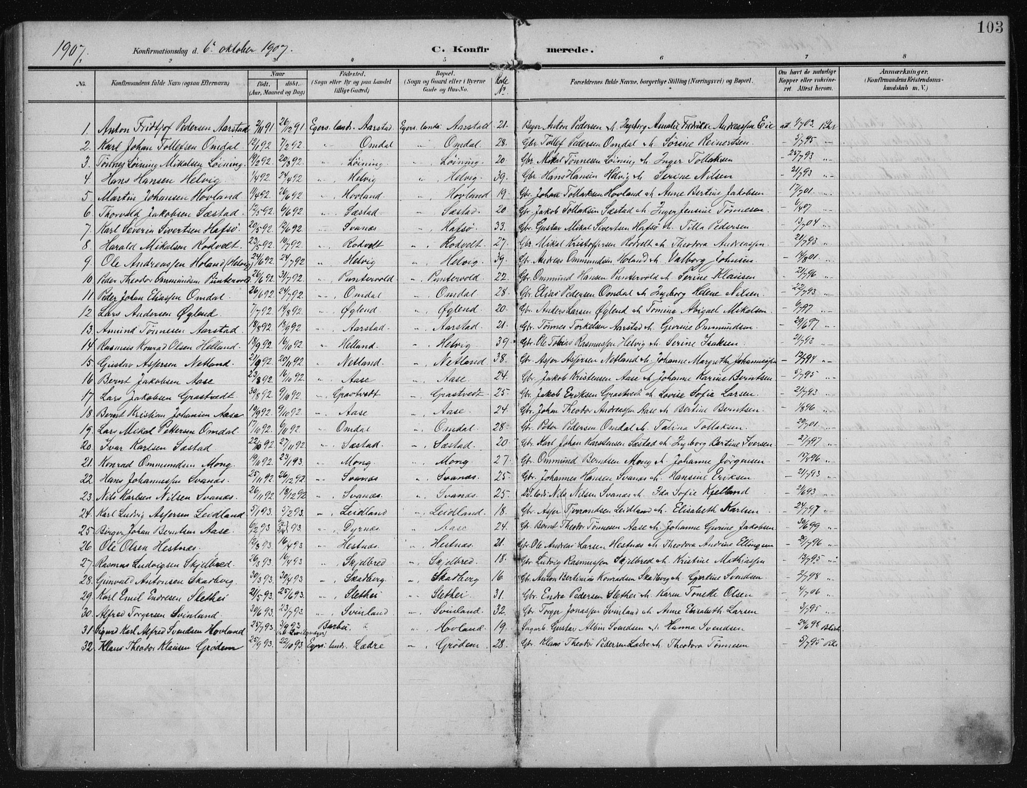 Eigersund sokneprestkontor, SAST/A-101807/S08/L0021: Parish register (official) no. A 20, 1906-1928, p. 103