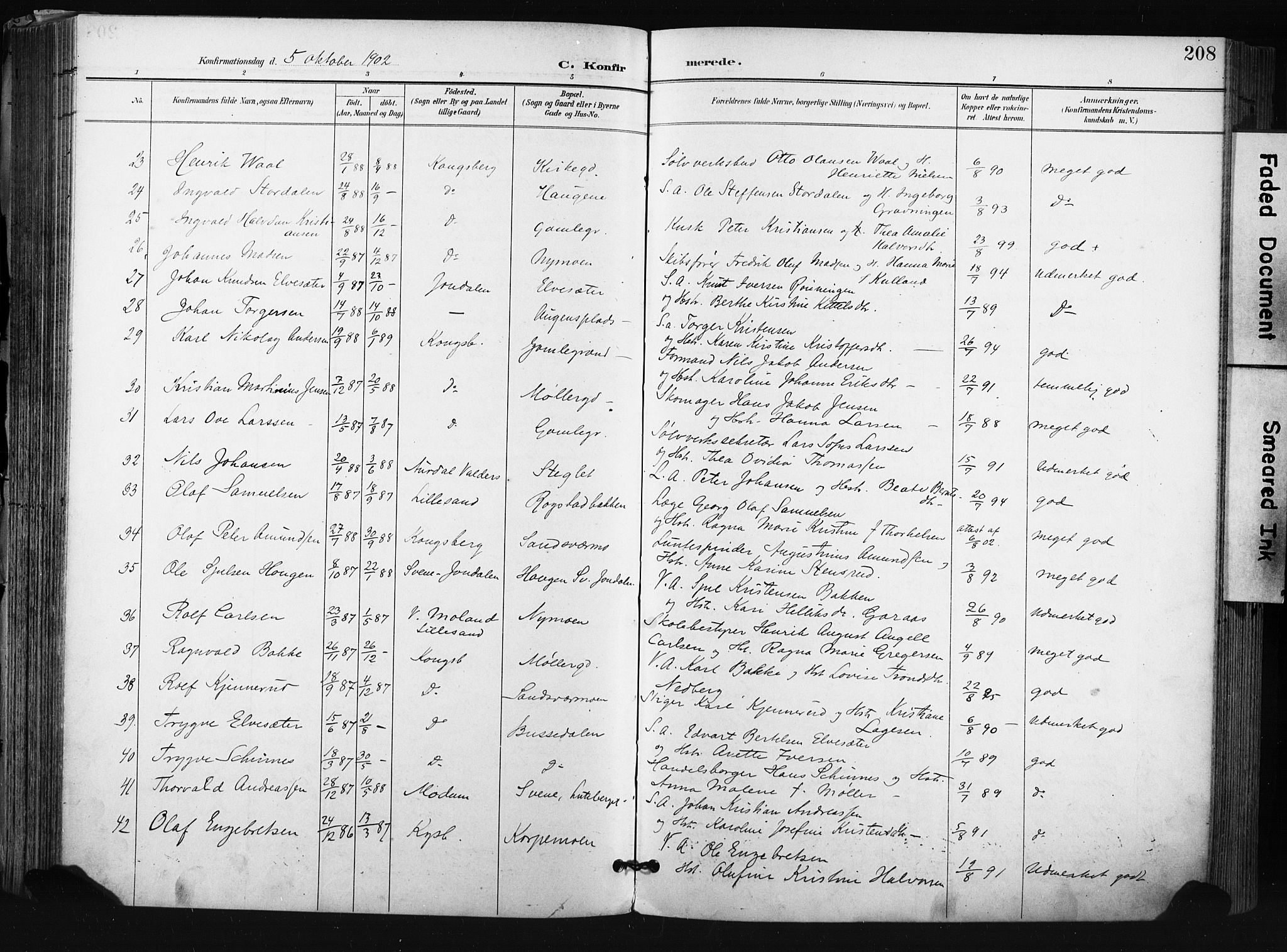 Kongsberg kirkebøker, AV/SAKO-A-22/F/Fb/L0003: Parish register (official) no. II 3, 1896-1905, p. 208