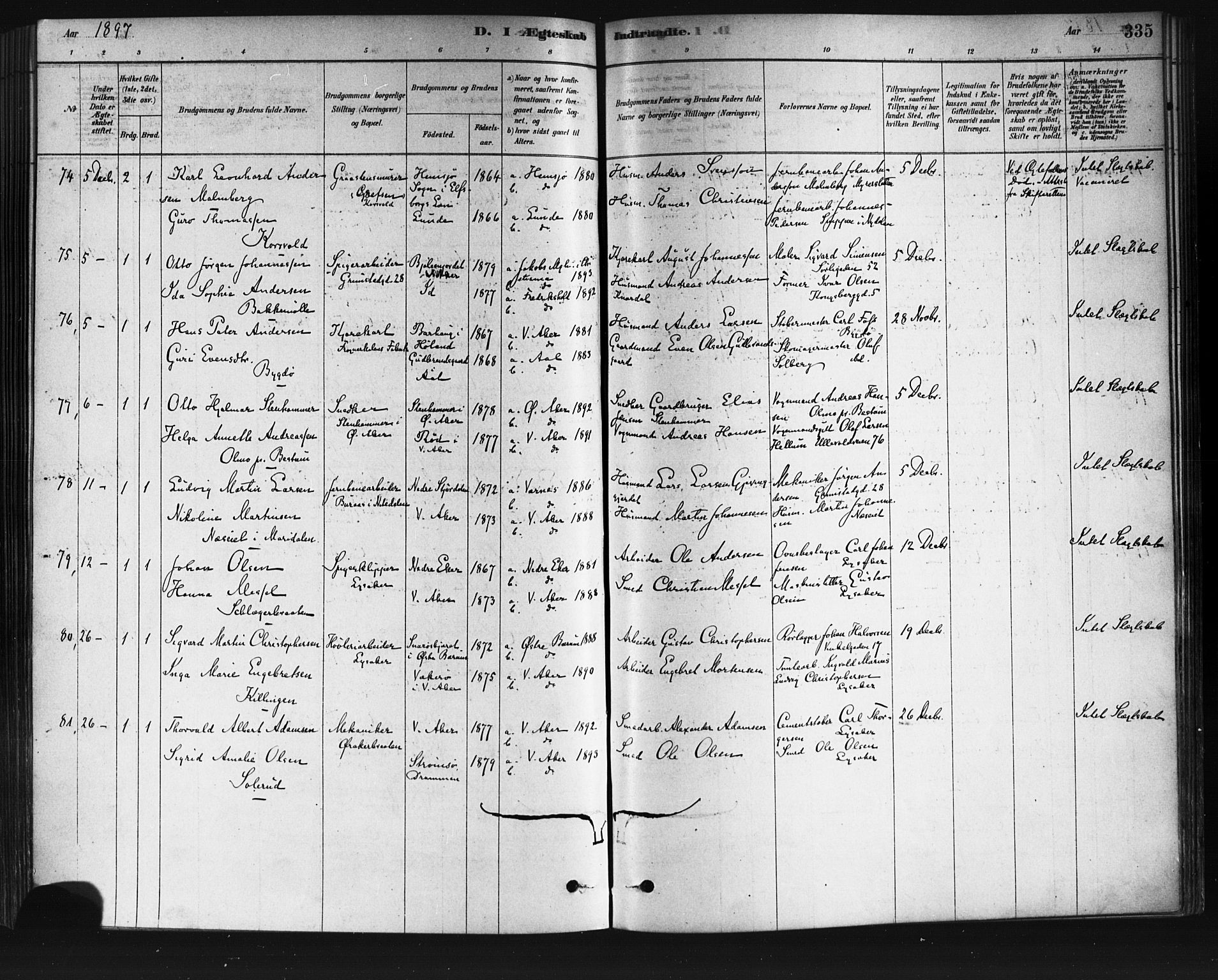 Vestre Aker prestekontor Kirkebøker, SAO/A-10025/F/Fa/L0008: Parish register (official) no. 8, 1878-1903, p. 335