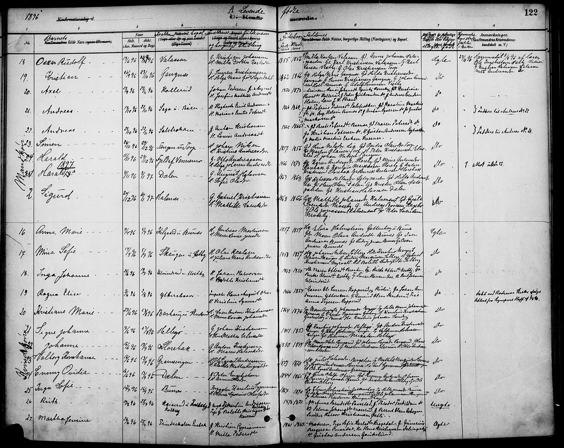 Høland prestekontor Kirkebøker, SAO/A-10346a/F/Fb/L0001: Parish register (official) no. II 1, 1880-1897, p. 122