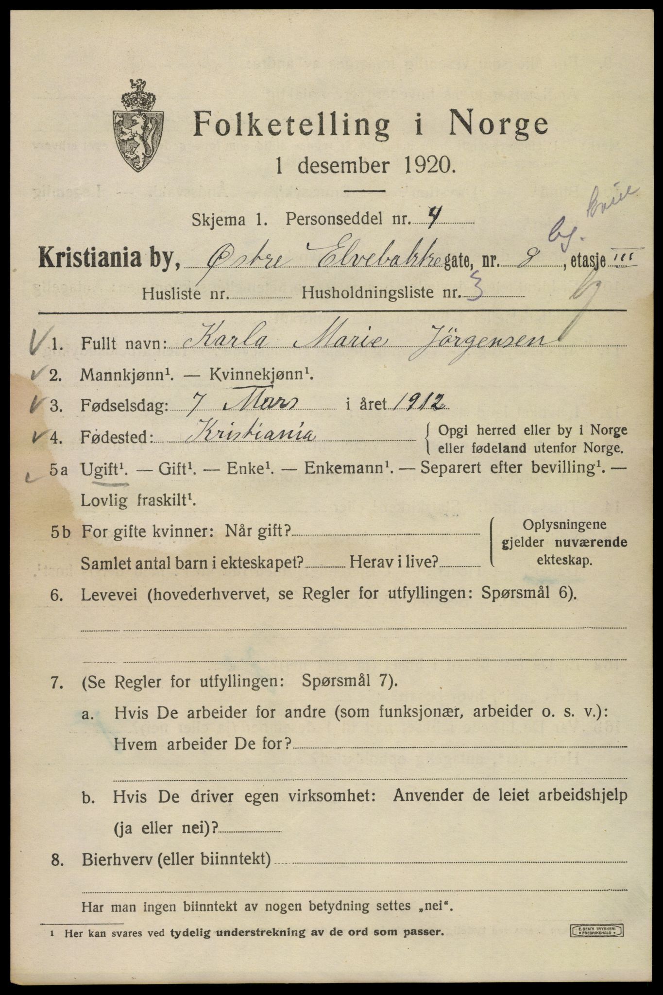 SAO, 1920 census for Kristiania, 1920, p. 657913