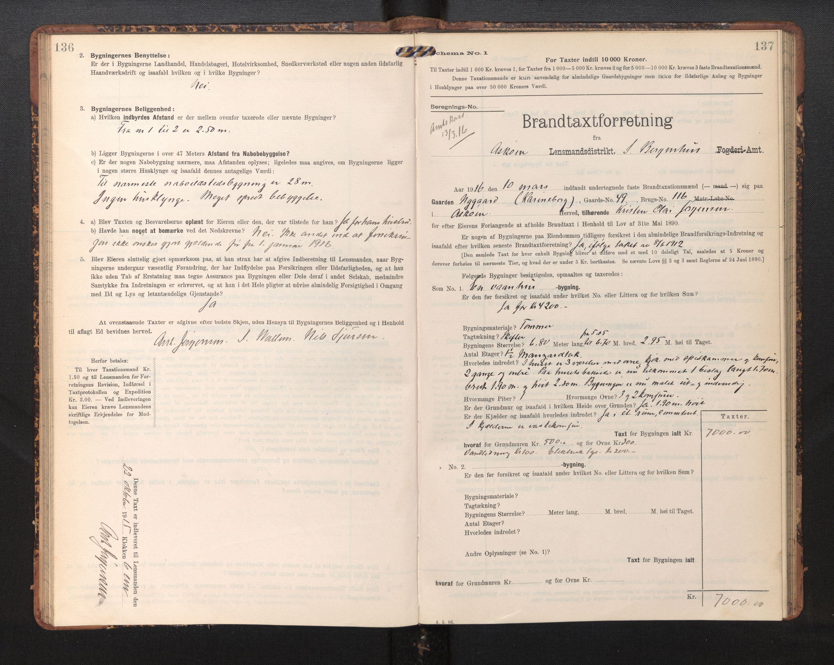 Lensmannen i Askøy, AV/SAB-A-31001/0012/L0006: Branntakstprotokoll, skjematakst, Laksevåg, 1907-1917, p. 136-137