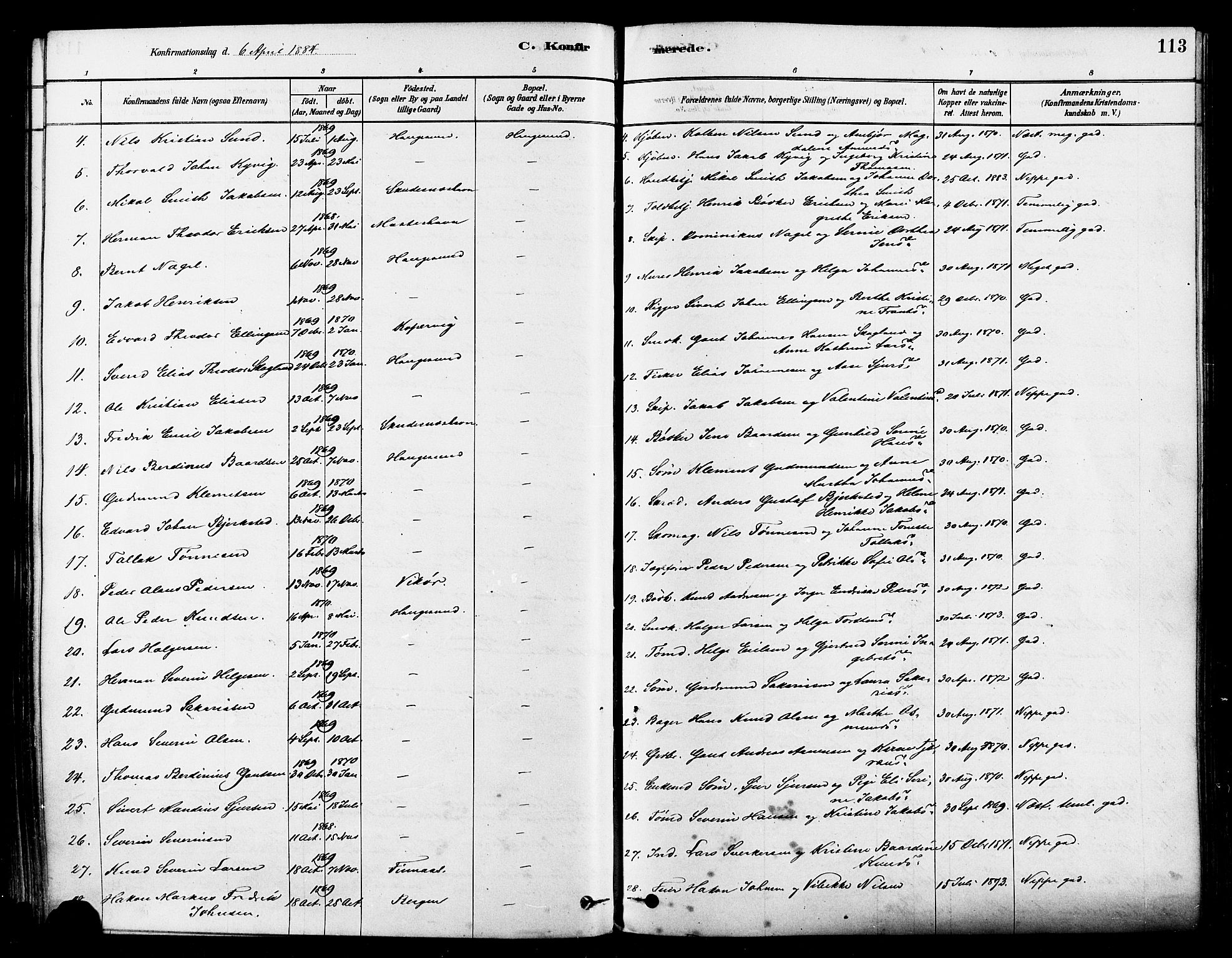 Haugesund sokneprestkontor, AV/SAST-A -101863/H/Ha/Haa/L0001: Parish register (official) no. A 1, 1878-1885, p. 113