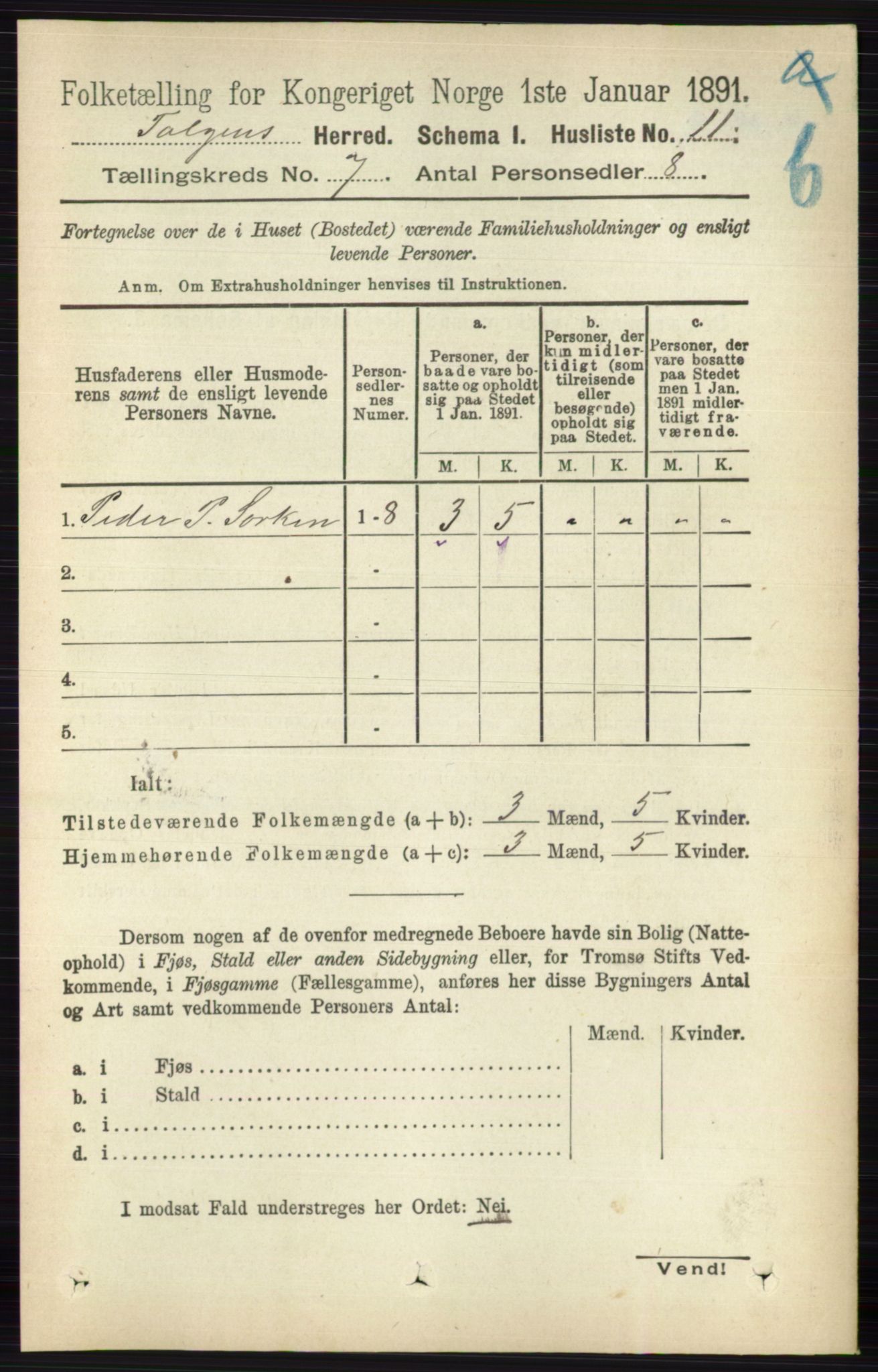 RA, 1891 census for 0436 Tolga, 1891, p. 1998