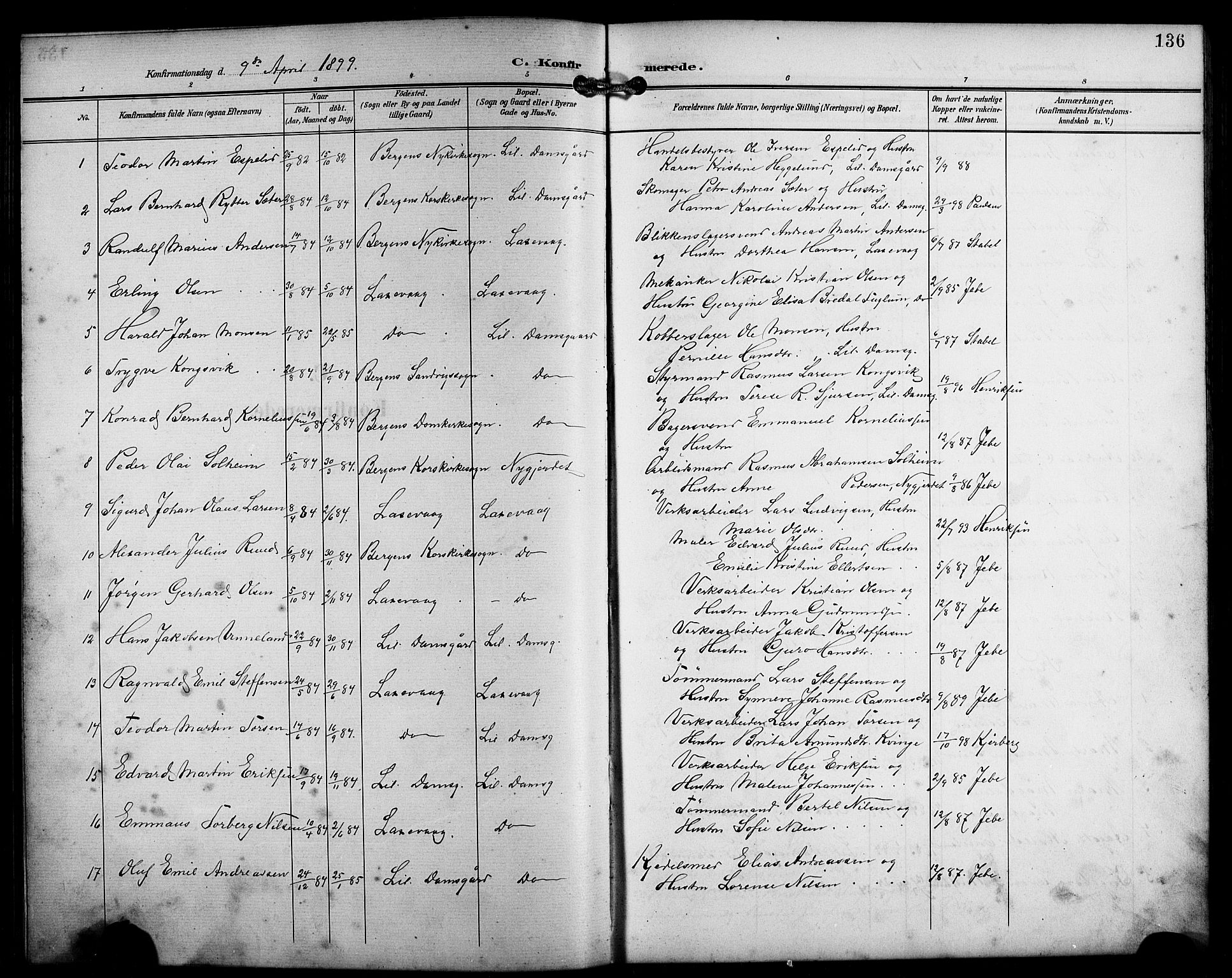 Laksevåg Sokneprestembete, AV/SAB-A-76501/H/Ha/Hab/Haba/L0004: Parish register (copy) no. A 4, 1899-1909, p. 136