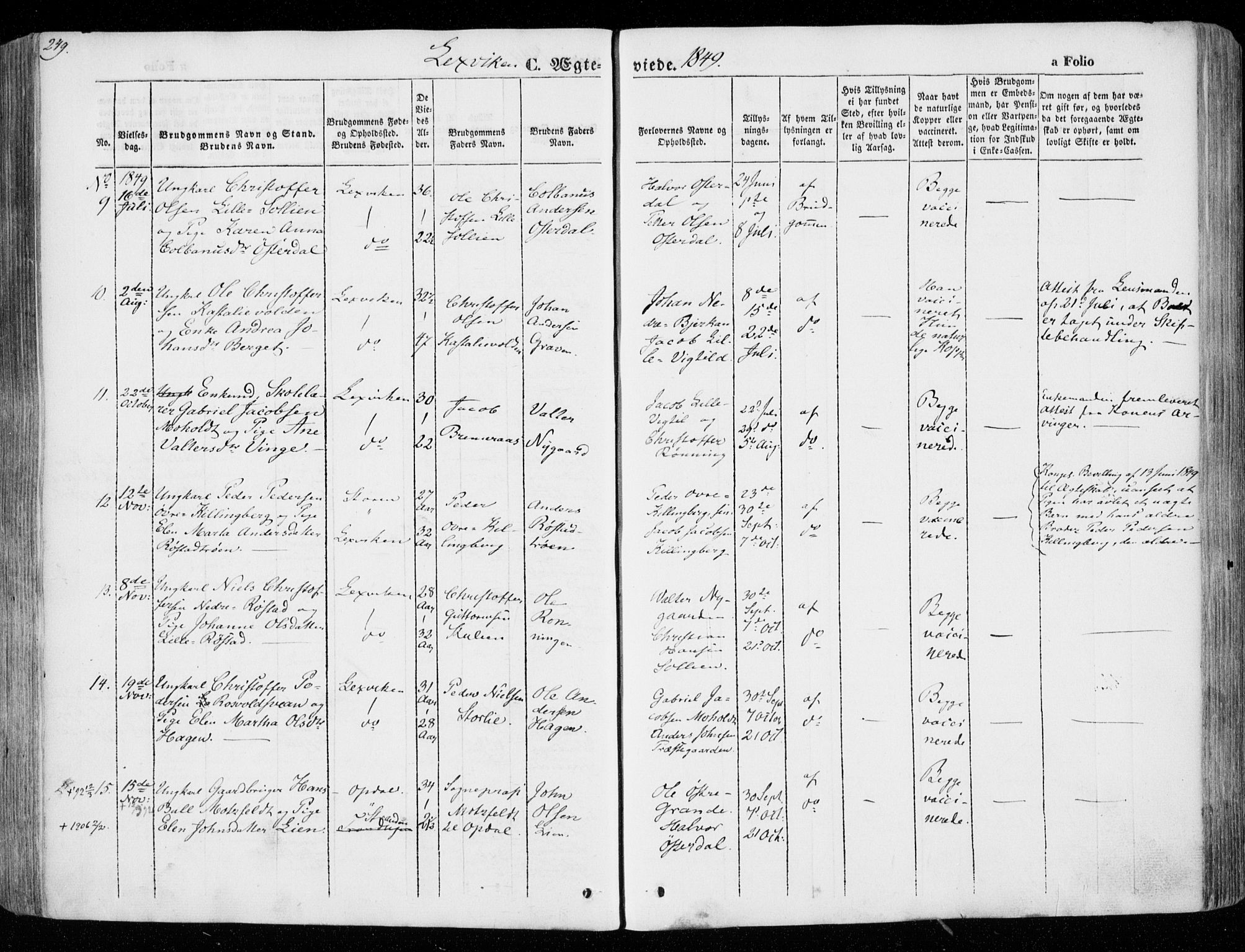 Ministerialprotokoller, klokkerbøker og fødselsregistre - Nord-Trøndelag, SAT/A-1458/701/L0007: Parish register (official) no. 701A07 /1, 1842-1854, p. 249