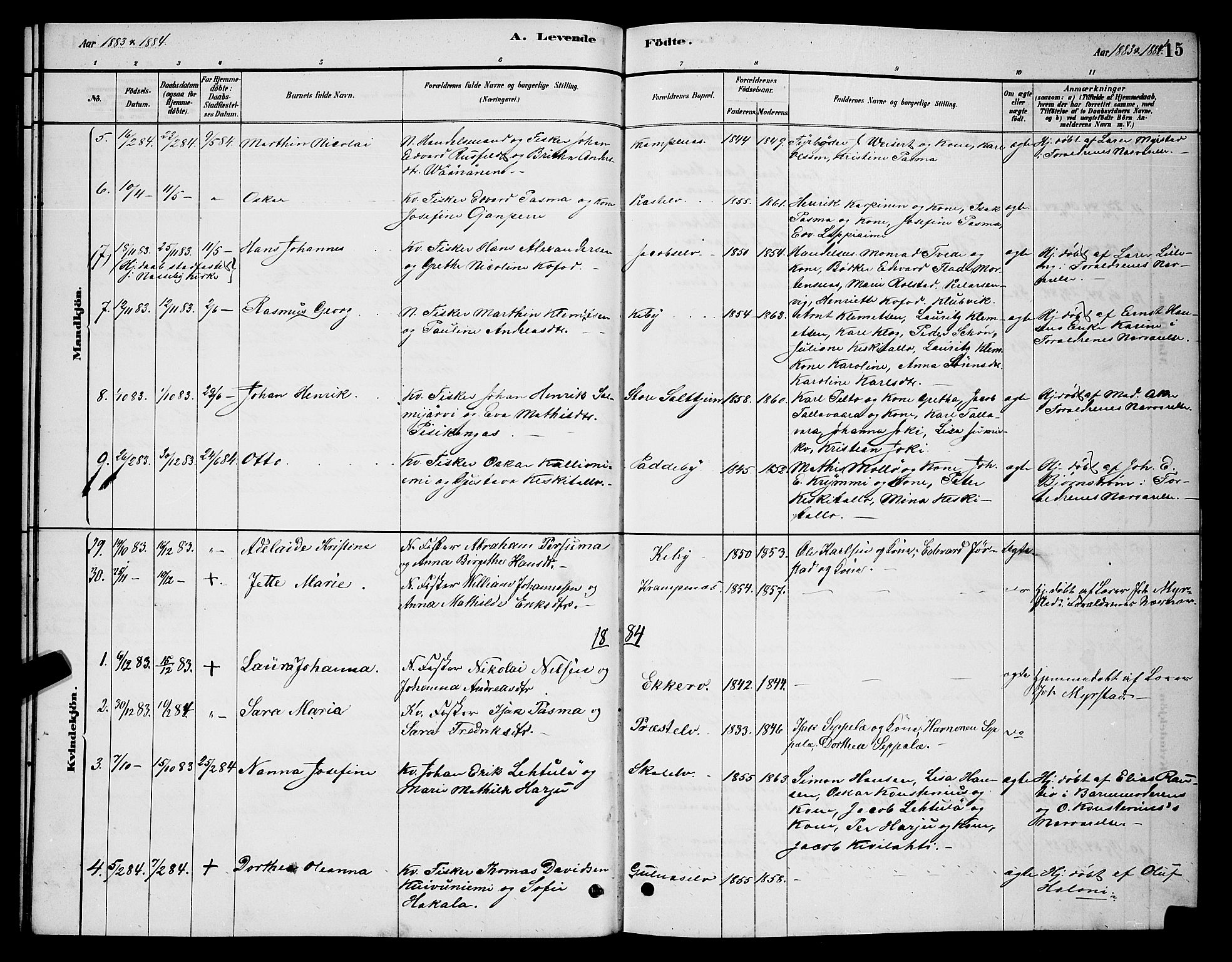 Vadsø sokneprestkontor, SATØ/S-1325/H/Hb/L0003klokker: Parish register (copy) no. 3, 1881-1901, p. 15