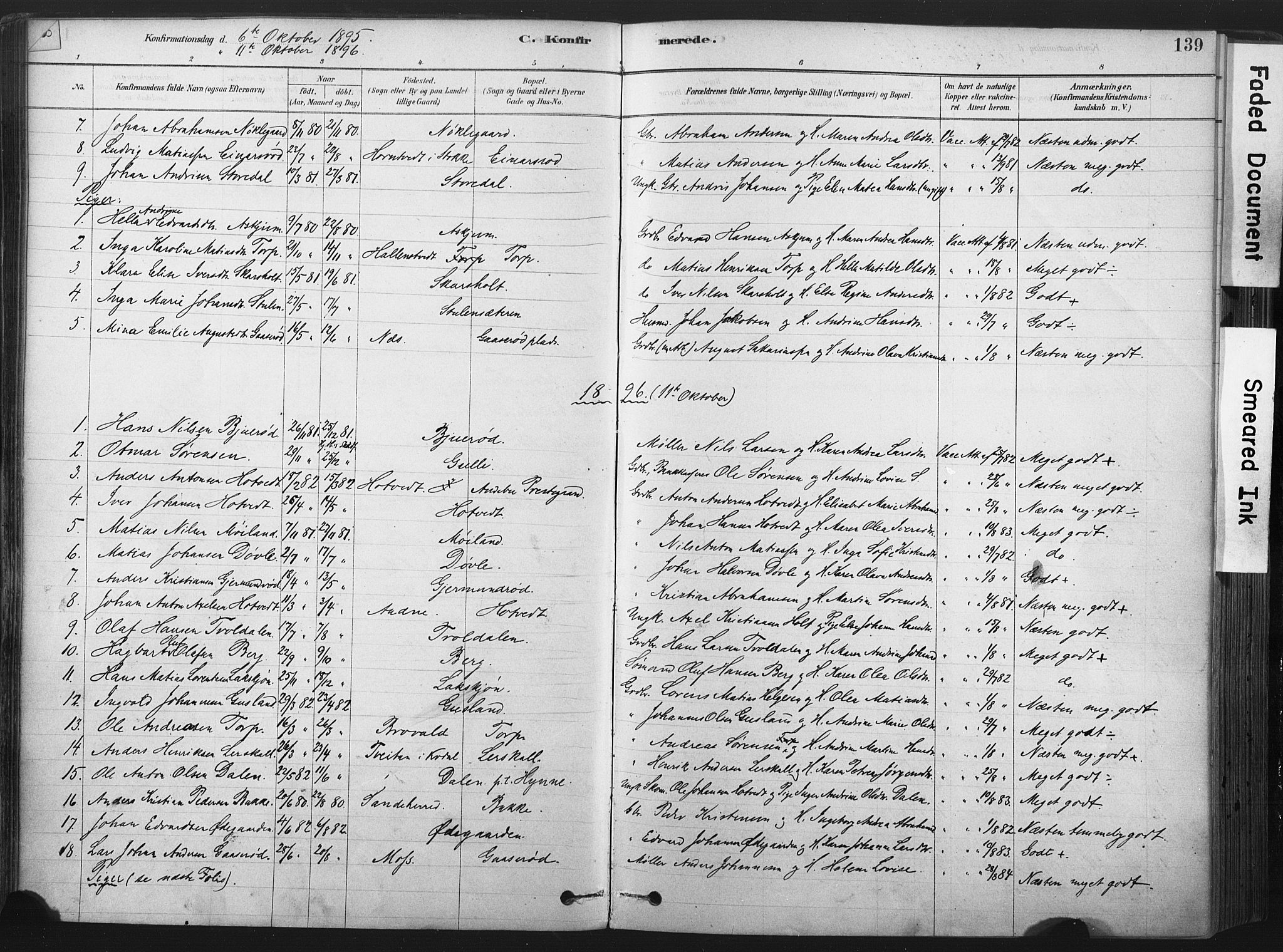 Andebu kirkebøker, AV/SAKO-A-336/F/Fa/L0007: Parish register (official) no. 7, 1878-1899, p. 139