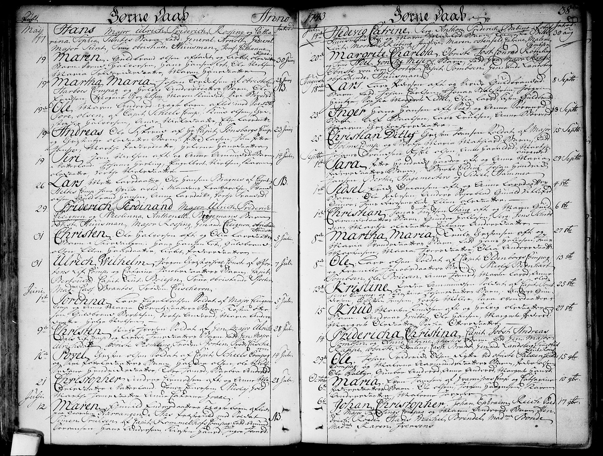Garnisonsmenigheten Kirkebøker, AV/SAO-A-10846/F/Fa/L0001: Parish register (official) no. 1, 1734-1756, p. 38