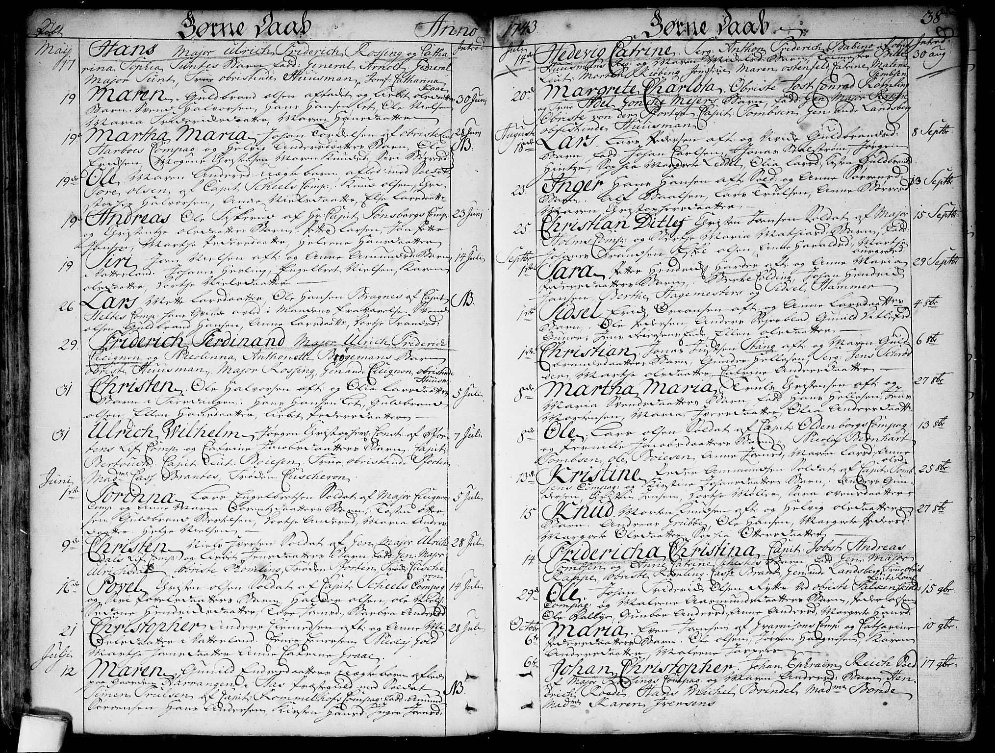 Garnisonsmenigheten Kirkebøker, SAO/A-10846/F/Fa/L0001: Parish register (official) no. 1, 1734-1756, p. 38