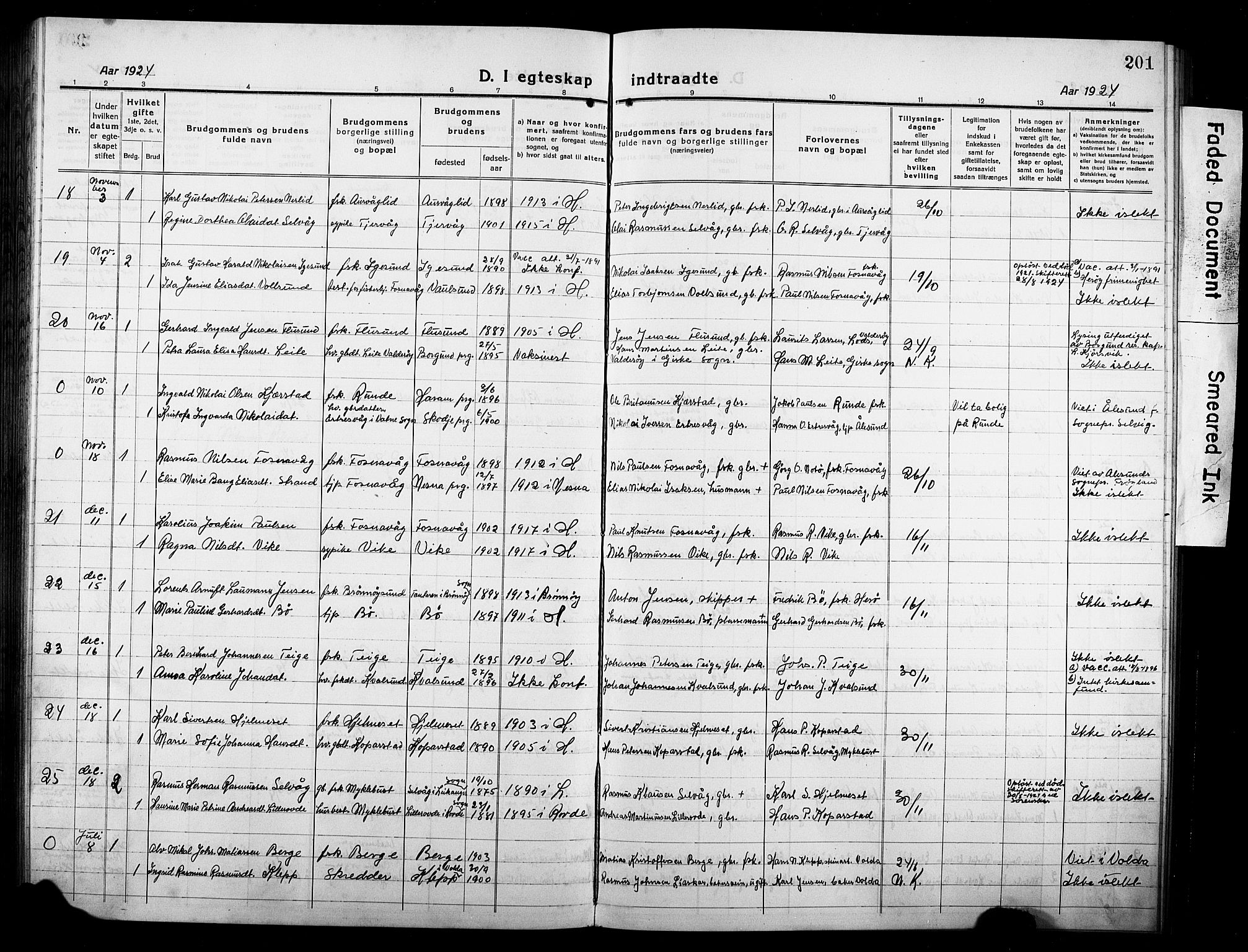 Ministerialprotokoller, klokkerbøker og fødselsregistre - Møre og Romsdal, AV/SAT-A-1454/507/L0084: Parish register (copy) no. 507C07, 1919-1932, p. 201