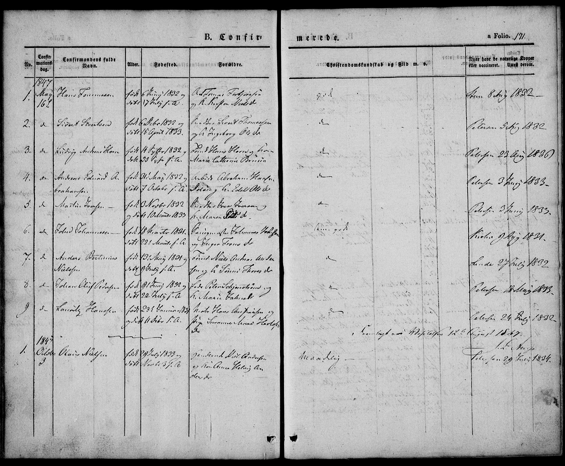 Larvik kirkebøker, AV/SAKO-A-352/F/Fb/L0003: Parish register (official) no. II 3, 1842-1856, p. 171