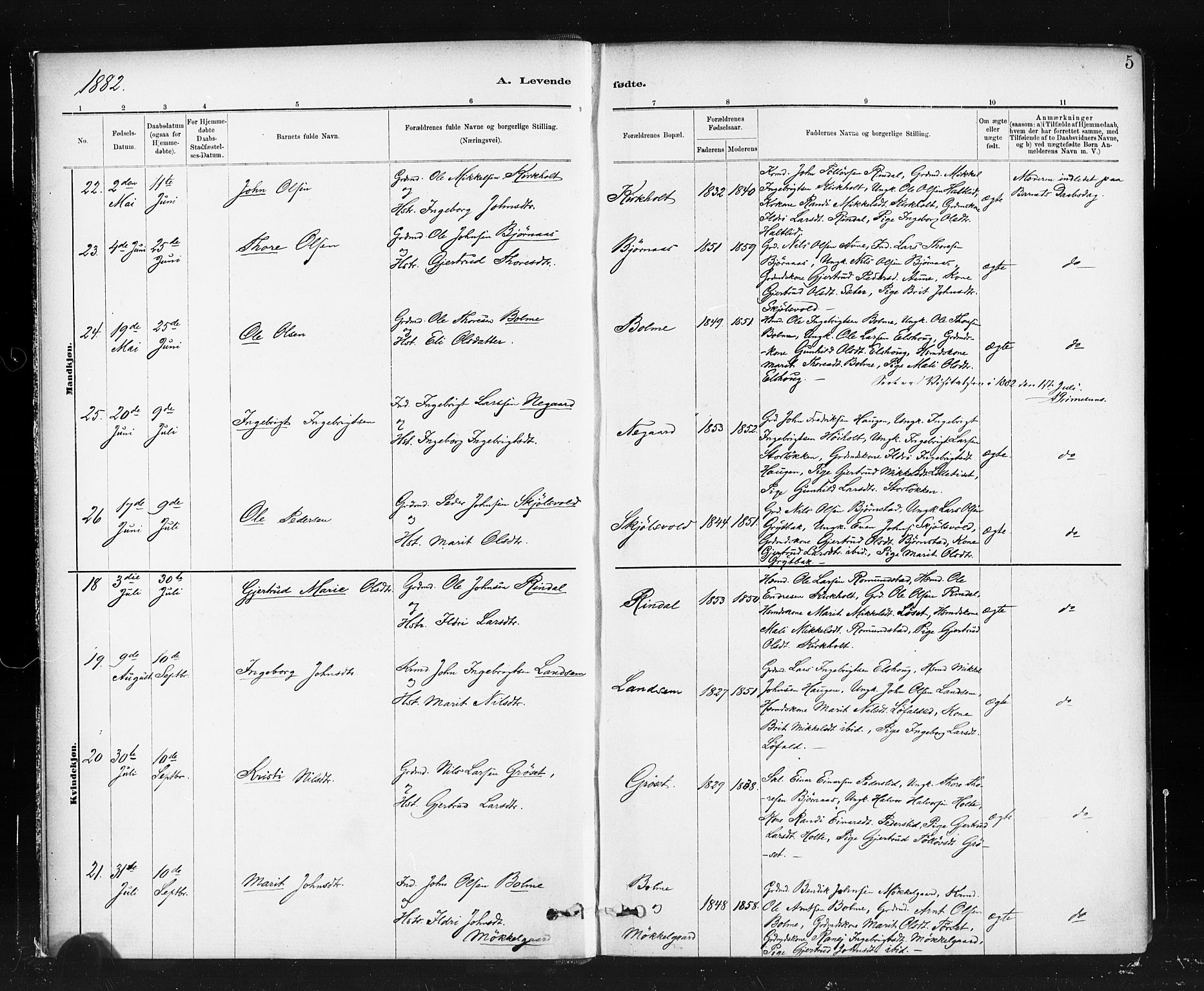 Ministerialprotokoller, klokkerbøker og fødselsregistre - Møre og Romsdal, SAT/A-1454/598/L1069: Parish register (official) no. 598A03, 1882-1895, p. 5