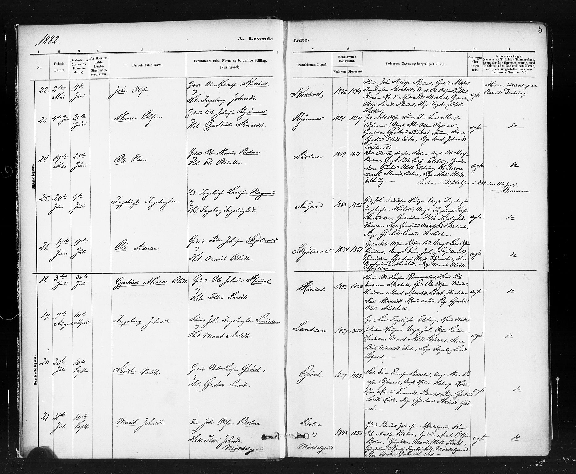 Ministerialprotokoller, klokkerbøker og fødselsregistre - Møre og Romsdal, AV/SAT-A-1454/598/L1069: Parish register (official) no. 598A03, 1882-1895, p. 5